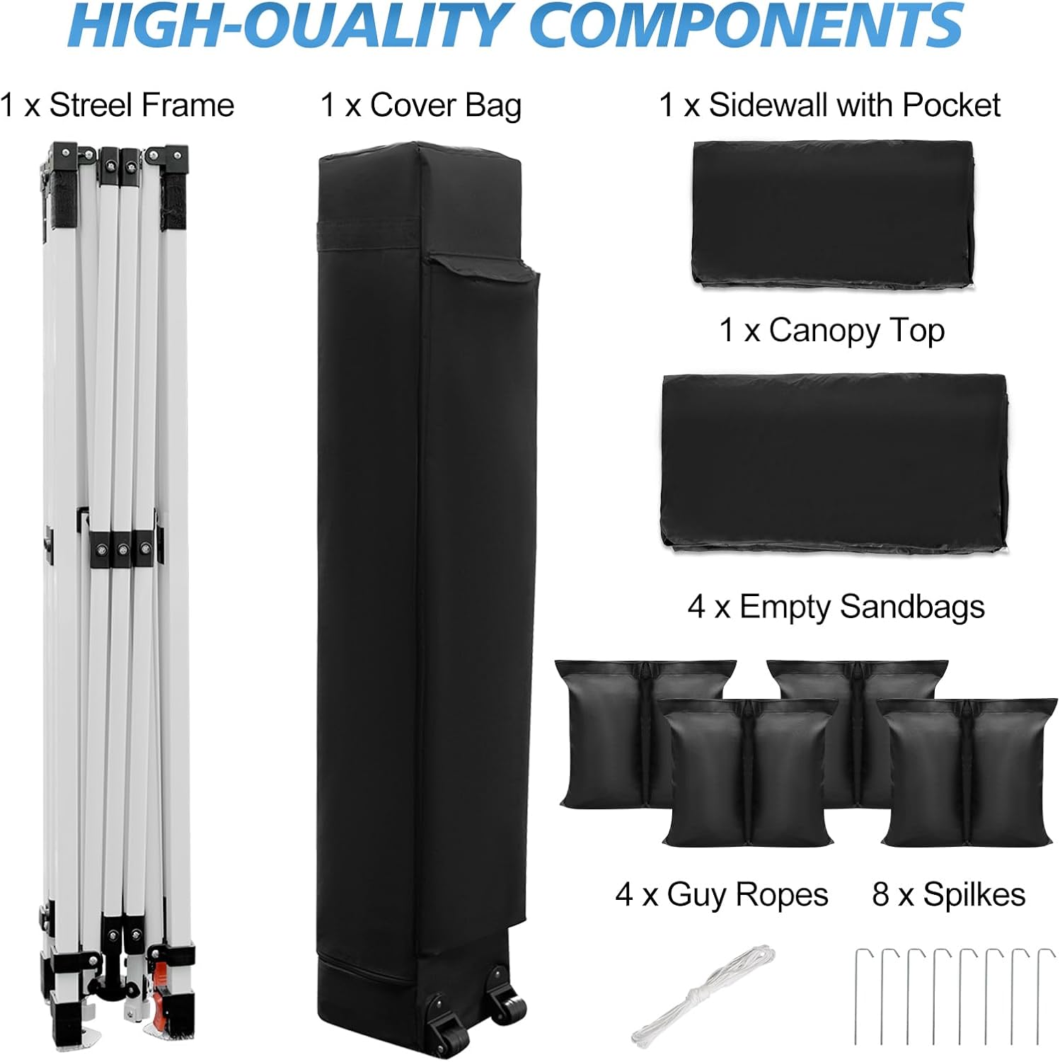 WEIZE 10x10 Pop Up Canopy Tent - Instant One-Button Setup Gazebo with Adjustable Height, 1 Sidewall & 6 Storage Pockets | Includes 4 Weight Bags | Portable Sun Shelter for Outdoor Events, Beach Parties, Camping & Backyard Gatherings (Black)
