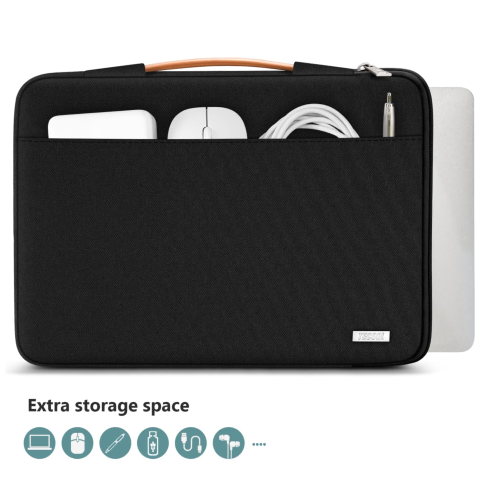 TECOOL 13.3 Inch Laptop Sleeve Case for MacBook Air 13/13.6 (M1 M2 M3 2020-2024) & MacBook Pro 13/14 (M1 M2 M3 M4 2012-2024) - Lightweight Protective Notebook Bag with Soft Lining - Perfect for Work, Travel and School (Black)
