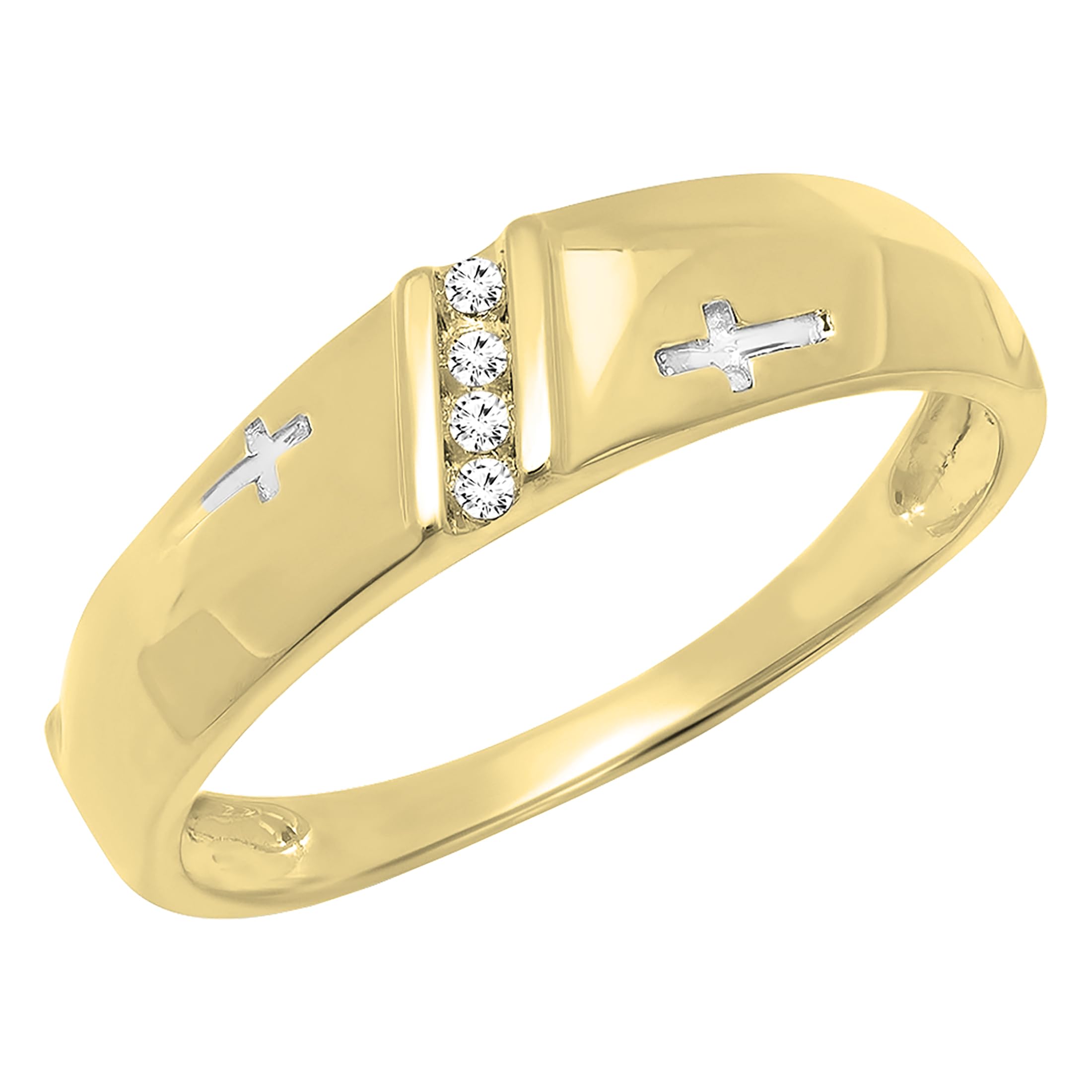 10kt Yellow Gold Men's Round Diamond Single Row Cross Wedding Band - 1/20 ctw - Dazzlingrock Collection - Perfect for Engagement, Anniversary & Promise Rings