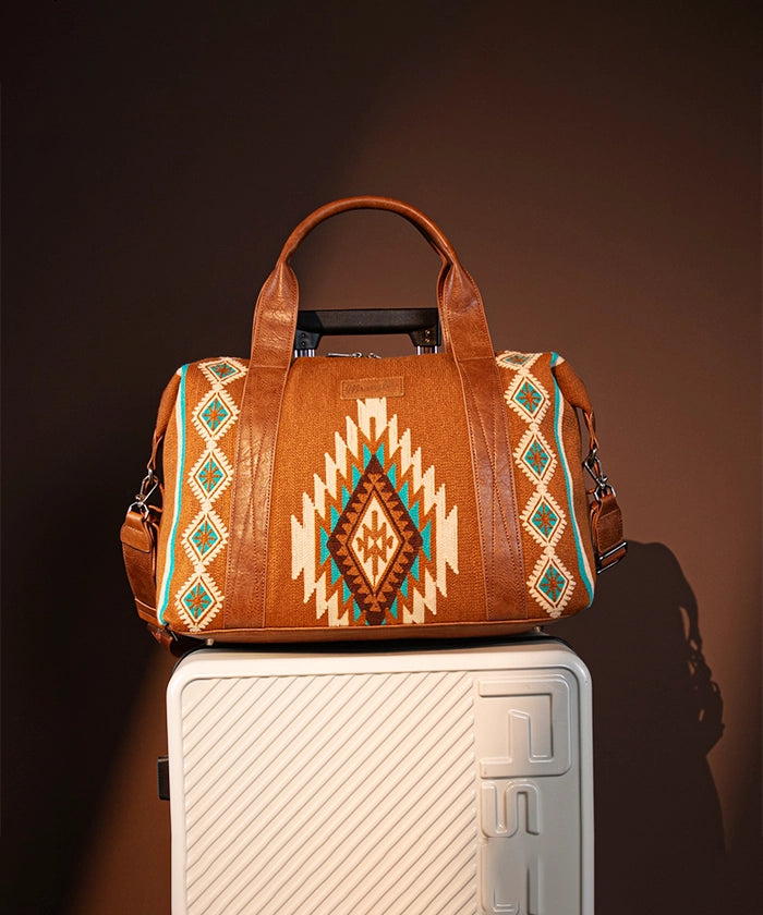 Wrangler Aztec Knitted Trolley Sleeve Duffle Bag - Stylish Travel Duffel with Laptop Compartment | Perfect for Weekend Trips, Gym & Airplane Carry-On