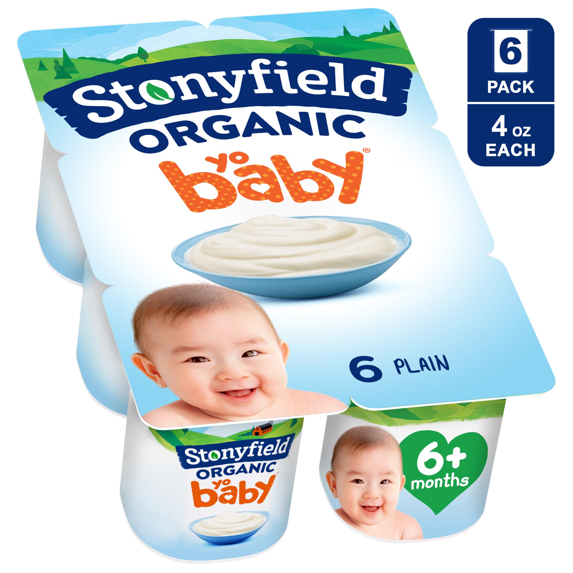 Organic YoBaby Whole Milk Yogurt with Probiotics for Babies - Plain Flavor, 4 Oz Cups (6 Pack) | Healthy Snack for Toddlers & Infants | On-the-Go Baby Food for Daycare & Travel