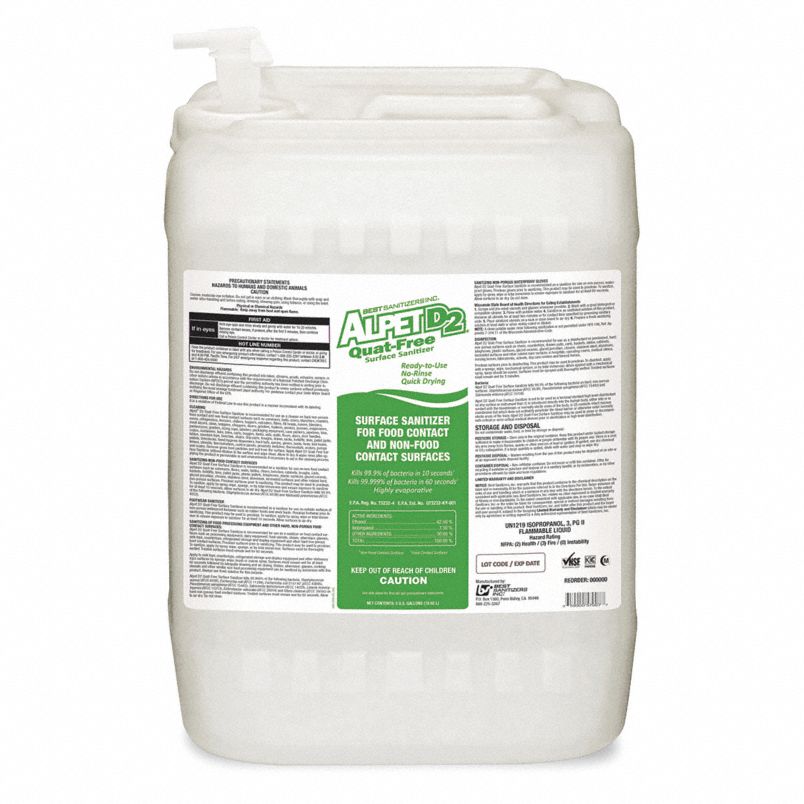Alpet D2 Quat-Free Surface Sanitizer - 5 Gallon Jug | EPA-Approved Disinfectant for Hospitals, Schools & Food Service Areas | Kills 99.9% of Germs & Viruses