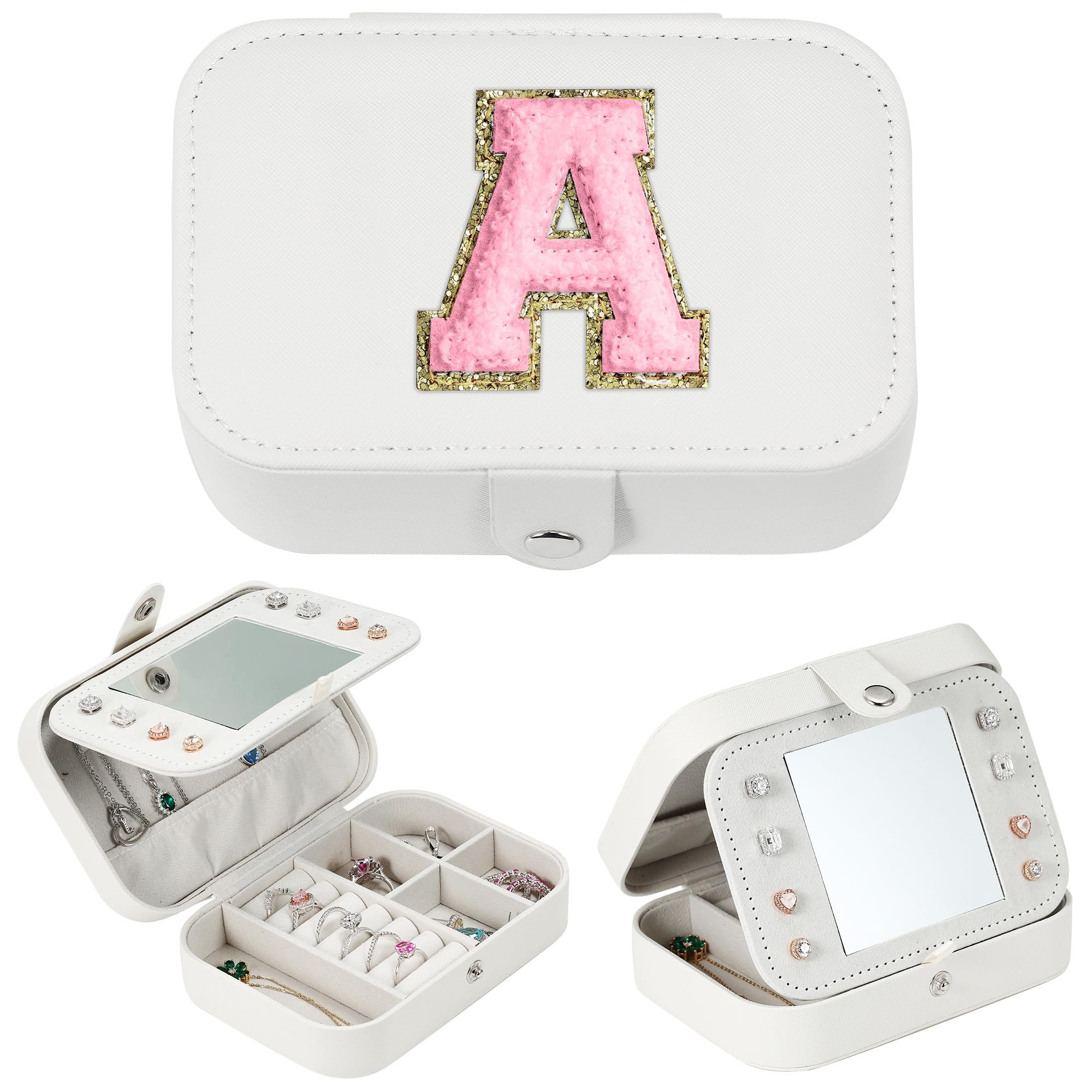 Personalized A Initial Travel Jewelry Organizer for Women & Girls - Medium Size White Jewelry Case for Necklaces, Rings & Earrings | Perfect for Vacation, Business Trips & Honeymoon Packing