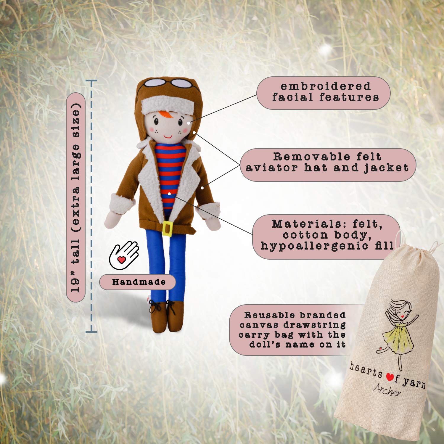 19 Inch Large Handmade Archer Boy Doll - First Baby Doll Gift for Toddlers & Nursery Room Decor | Perfect for Playtime, Baby Showers & Nursery Theming