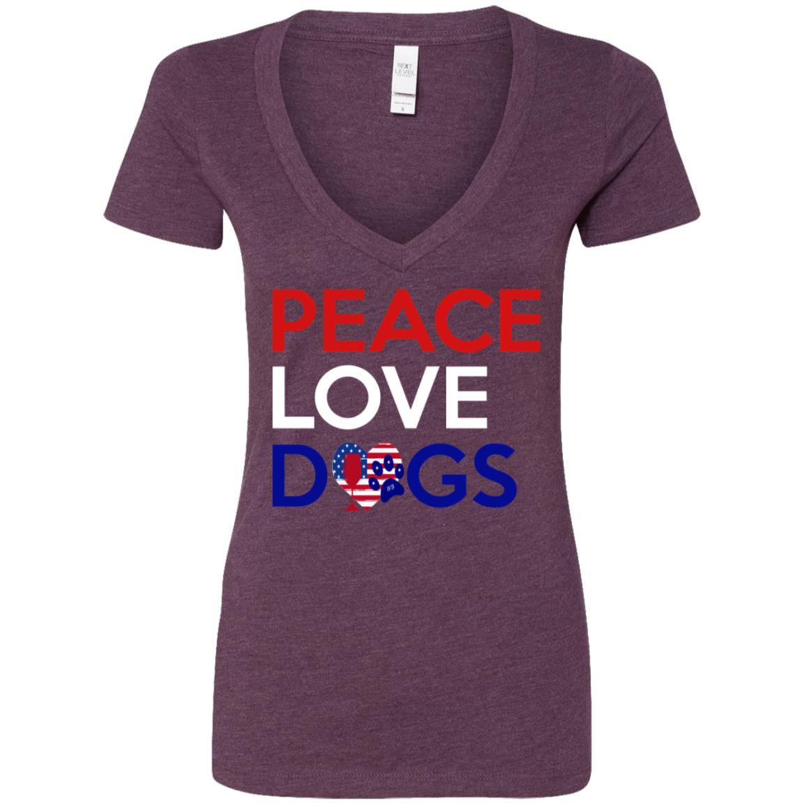 Peace Love Dogs Women's Deep V Neck T-Shirt | Trendy Casual Tee for Dog Lovers | Perfect for Outings, Gifts & Everyday Wear
