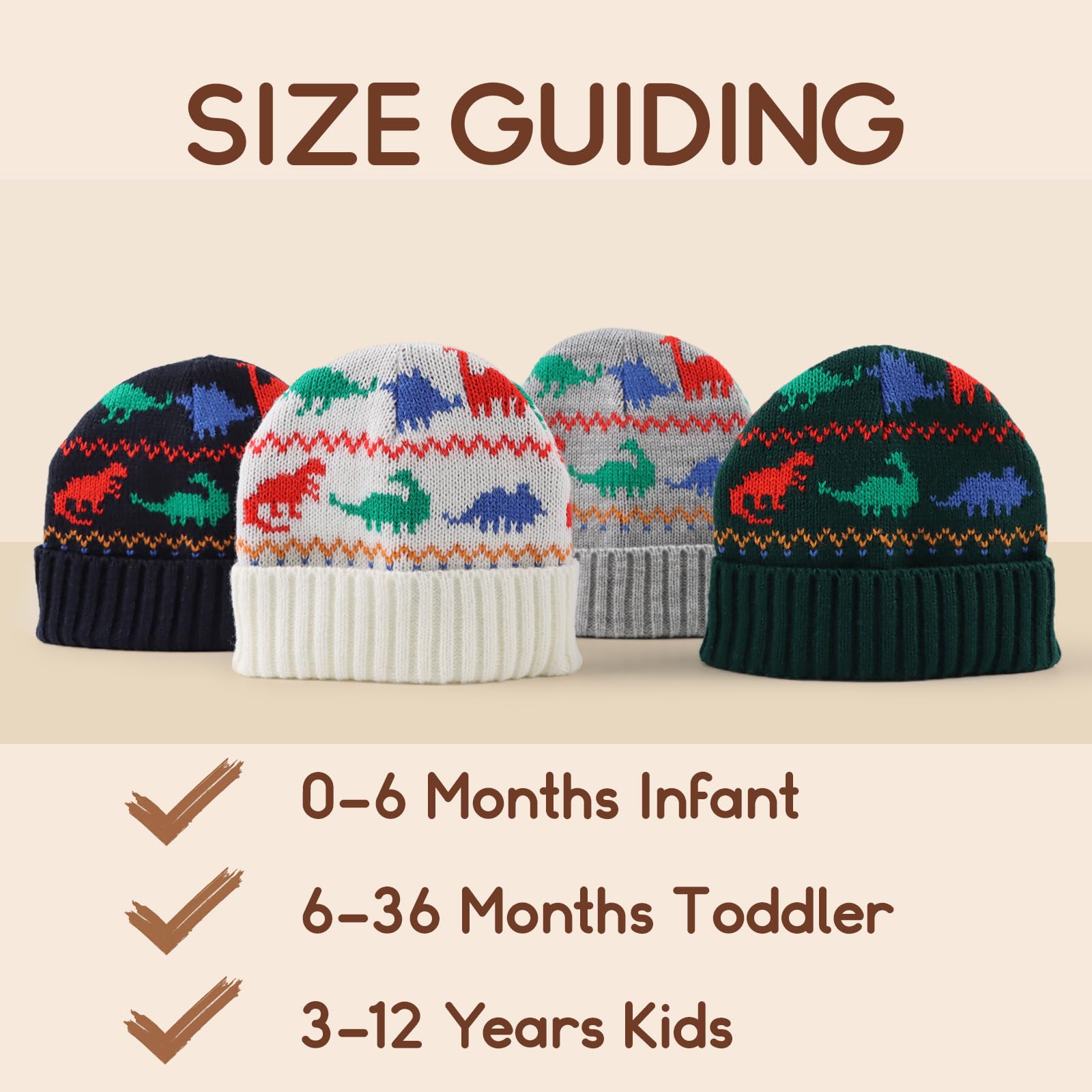 PEECABE Dinosaur Knit Baby Hat for Boys - Warm Winter Beanie for Toddlers & Infants - Soft Skull Cap for Snow Play, Outdoor Adventures & Photo Shoots