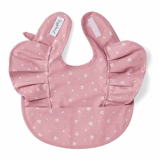 Snuggle Hunny Waterproof Frill Baby Bib - Pink Fleur Design for Messy Feeding & Drooling Protection