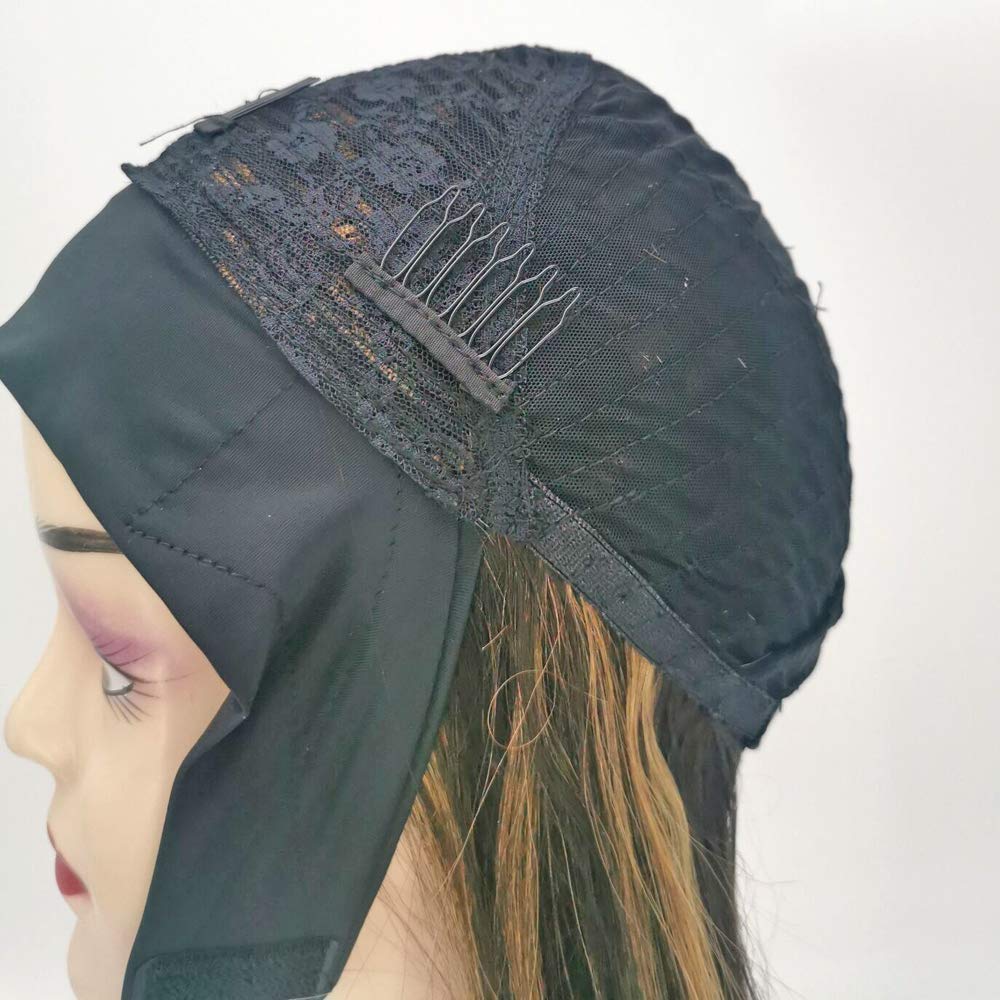 XMH 14 Inch Human Hair Headband Wig - Straight Glueless Head Scarf Wig in #4/27 Brown with Honey Blonde Streaks | No Lace Front | Perfect for Daily Wear, Cosplay & Protective Hairstyles