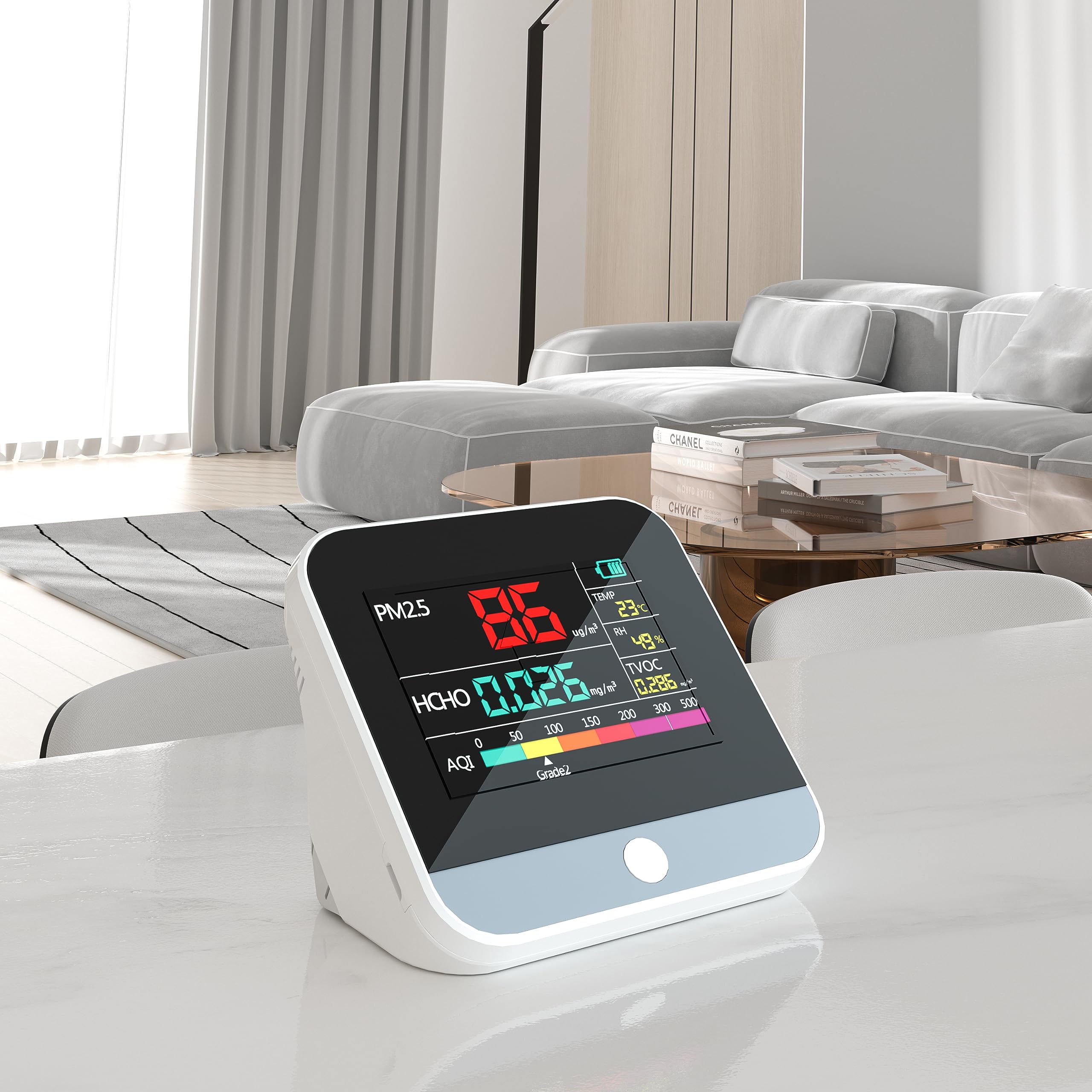 13-in-1 Air Quality Monitor Indoor - PM1/PM2.5/PM10 Particle Counter, AQI, Humidity, TVOC, Formaldehyde & Temperature Detector for Home & Office - Portable Air Quality Tester (White) - Perfect for Baby Rooms, Bedrooms & Workplaces