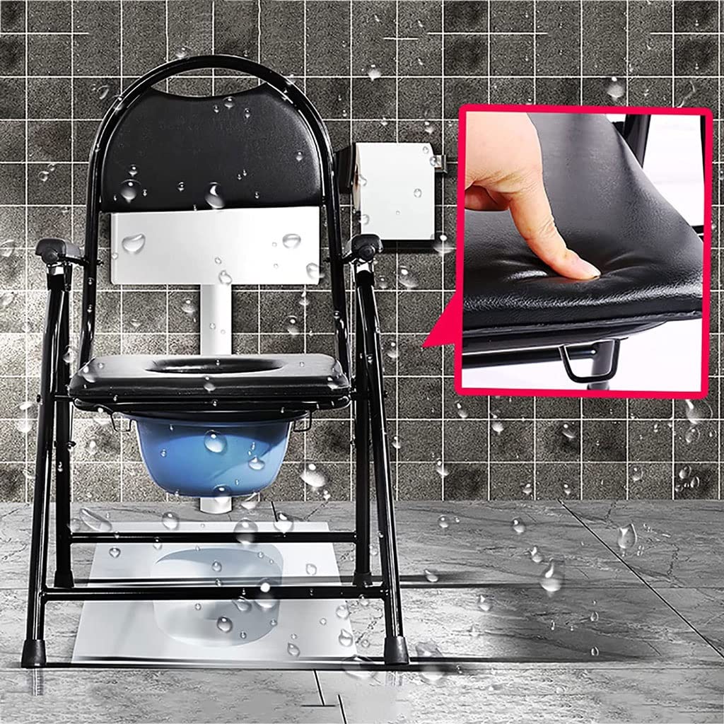 FKJLUN Folding Lightweight Commode Chair - Portable Foldable Bedside Toilet with Backrest & Armrest, Height-Adjustable Shower Chair for Elderly & Disabled - Ideal for Home, Hospital, Camping & Travel Use