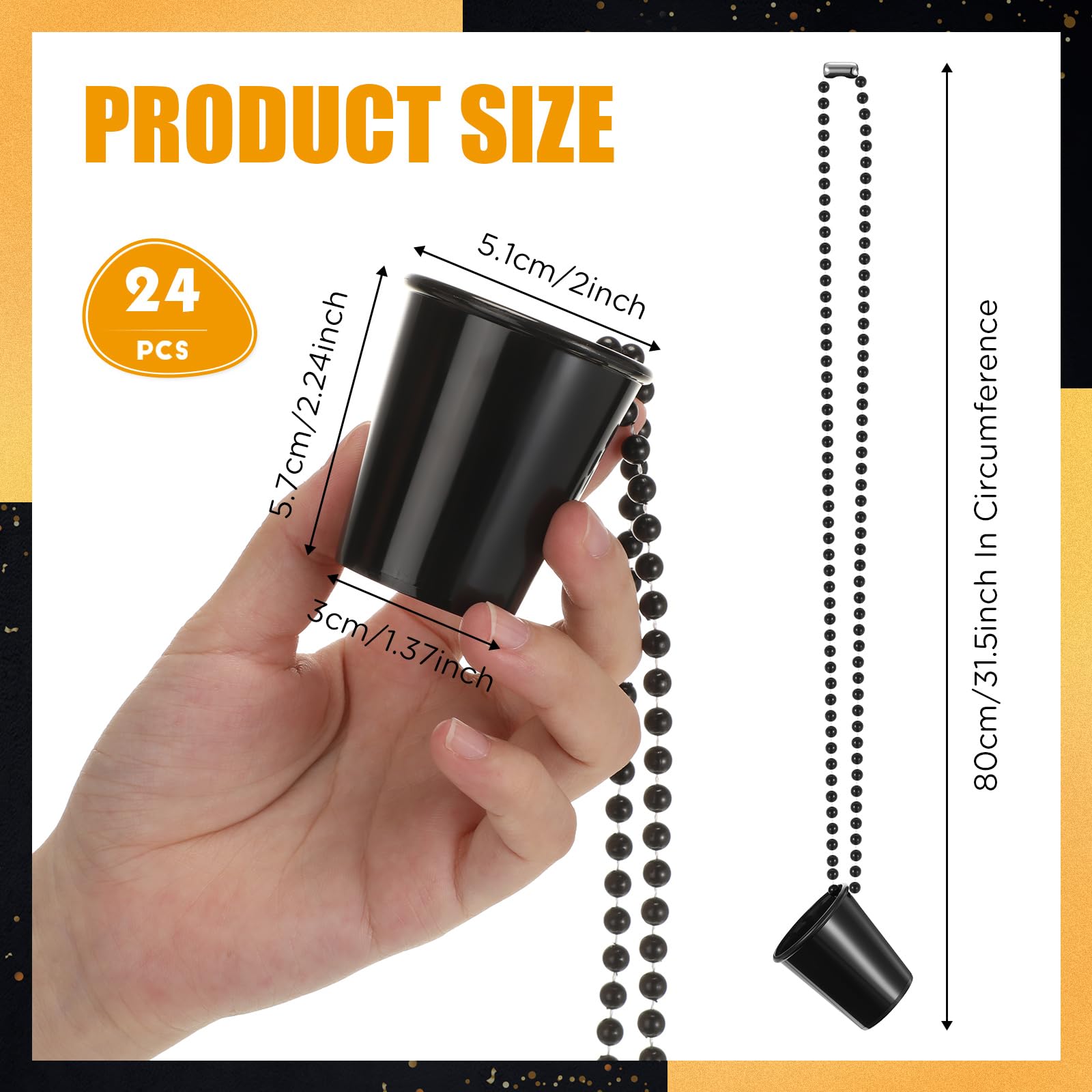 24-Piece Disposable Plastic Shot Glass Necklace Set - Graduation, Bachelorette, Birthday & Wedding Party Favors (Black & White) - Fun Drinking Accessories for Celebrations & Festivals