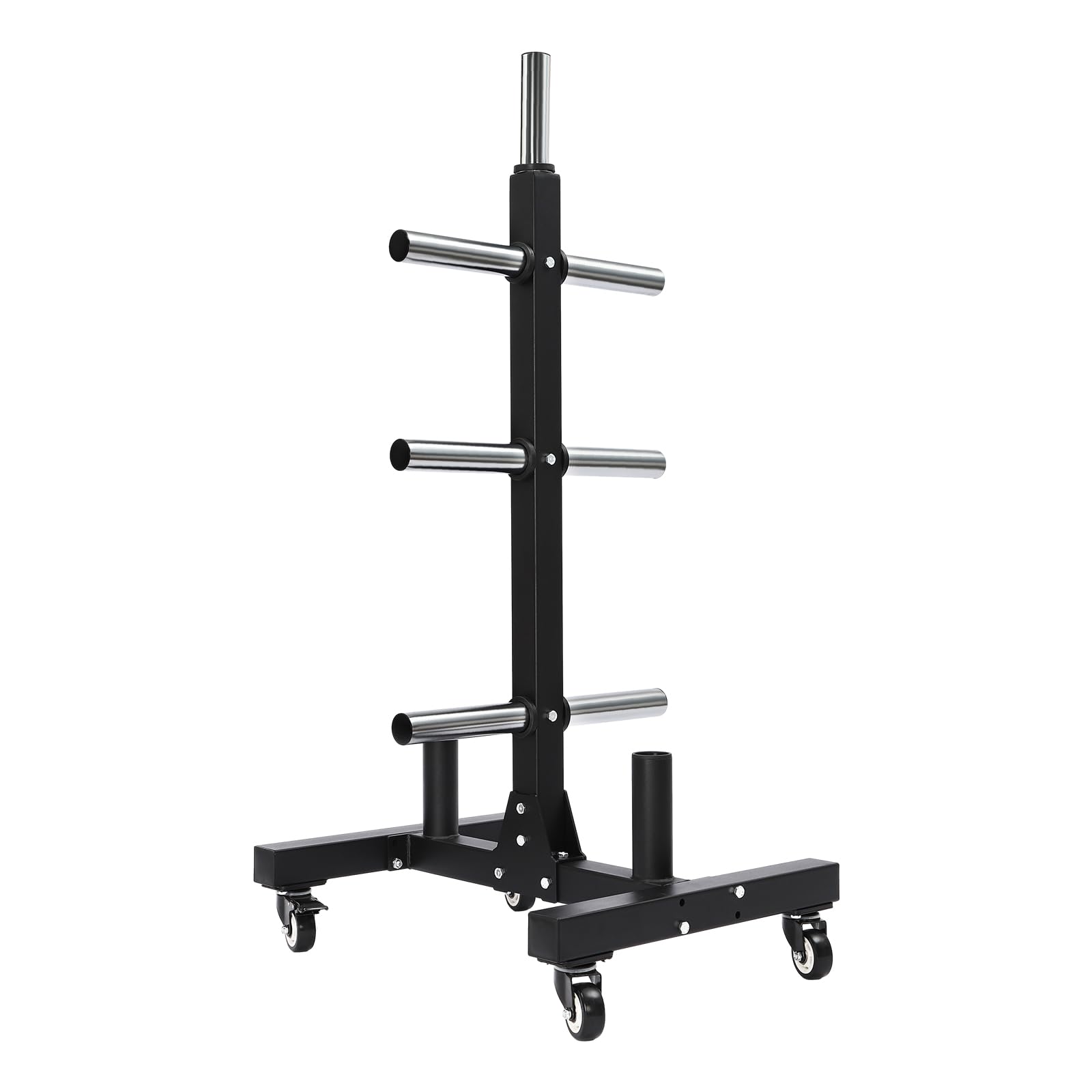 Olympic Weight Plate Tree & Bar Holder - Heavy Duty Bumper Plate Storage Rack with Wheels for Home Gym - Vertical Barbell Organizer for Weightlifting & CrossFit Training