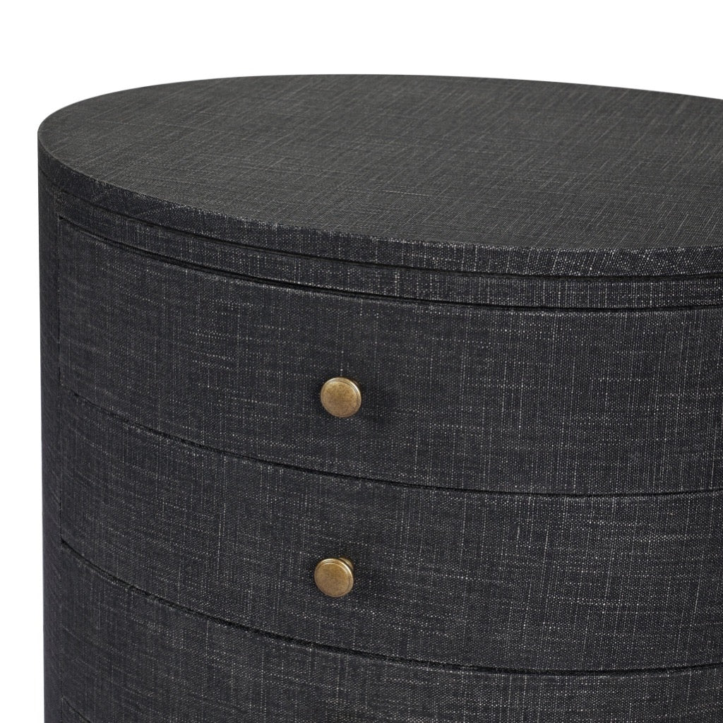 Amelia Oval Nightstand - Black Linen Finish Bedside Table for Bedroom, Modern Night Stand with Storage Shelf - Perfect for Small Spaces, Apartments & Guest Rooms