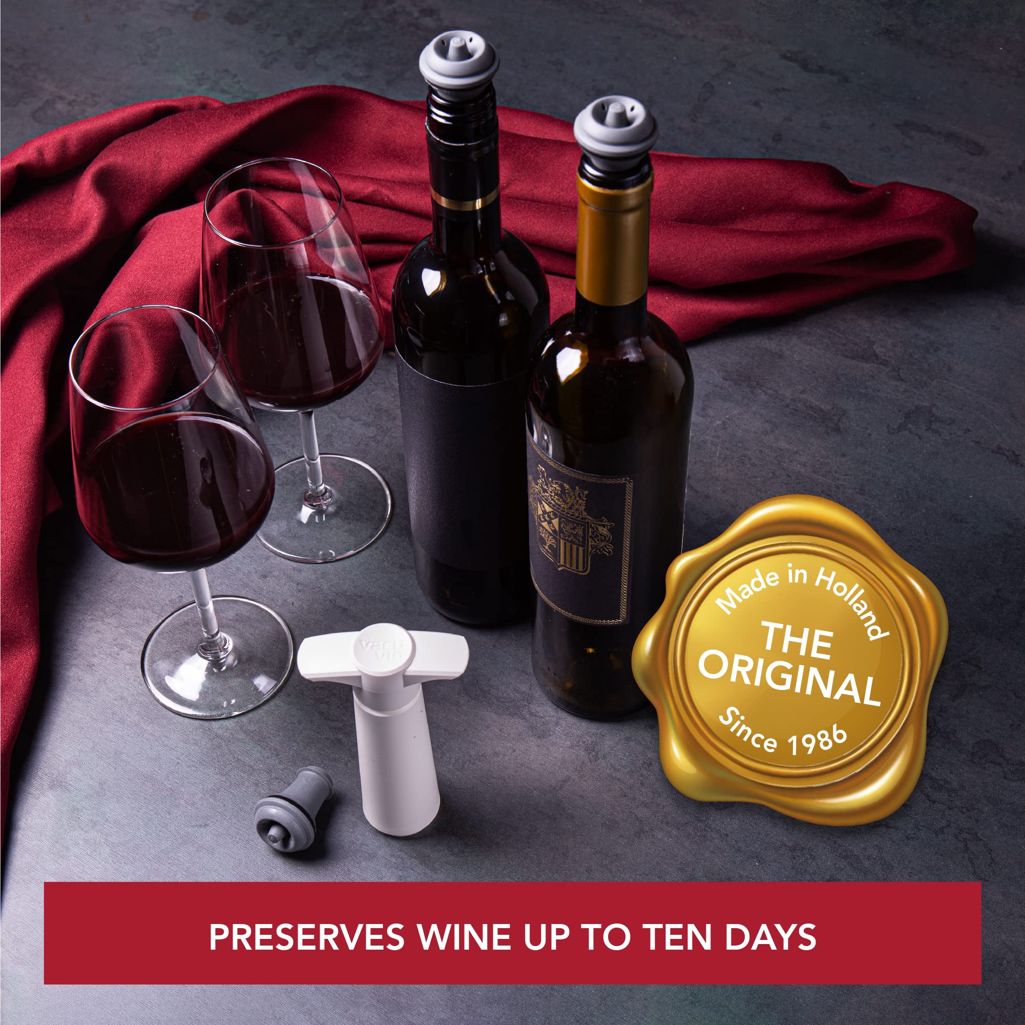 Vacu Vin 09812606 - White Wine Saver Vacuum Pump with 2 Stoppers in Case | Preserve Freshness for Red, White & Sparkling Wines | Perfect for Home Bars, Restaurants & Wine Tastings