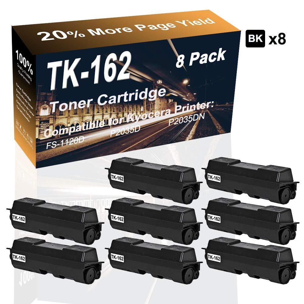 8-Pack Black High Yield Toner Cartridge Replacement for Kyocera TK-162 TK162 - Compatible with Kyocera LaserJet Pro FS-1120D, P2035D, P2035DN Printers - Ideal for Office, Home & Small Business Printing Needs