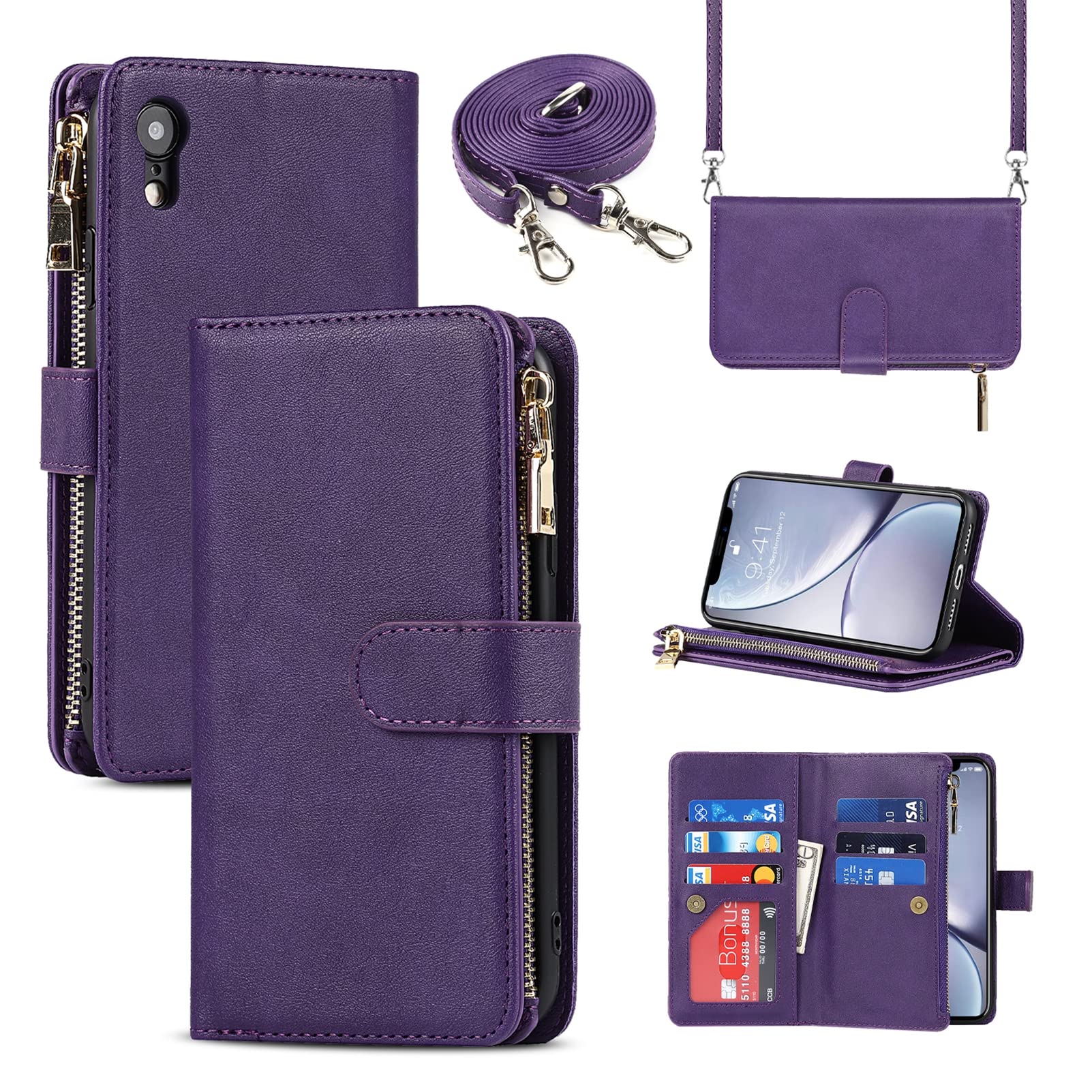 Jaorty Premium PU Leather Wallet Case for iPhone XR (6.1