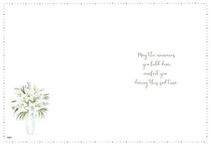 ICG Artistic Sympathy Card for Family - Elegant White Lilies with Foil & Glitter Finish - Thinking of You Greeting Card - Perfect for Condolences, Funerals & Comforting Loved Ones