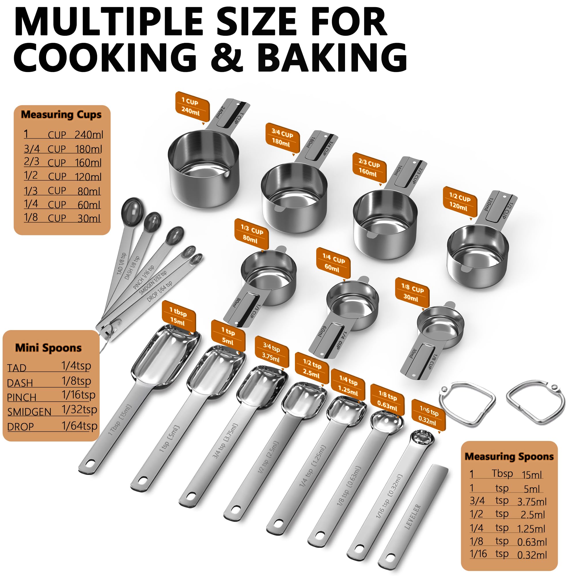 Premium Stainless Steel Measuring Cups and Spoons Set - 20-Piece Kitchen Essentials (7 Nesting Cups, 7 Spoons, 1 Leveler, 5 Mini Spoons) for Accurate Baking & Cooking - Perfect for Home Chefs, Bakers & Meal Prep