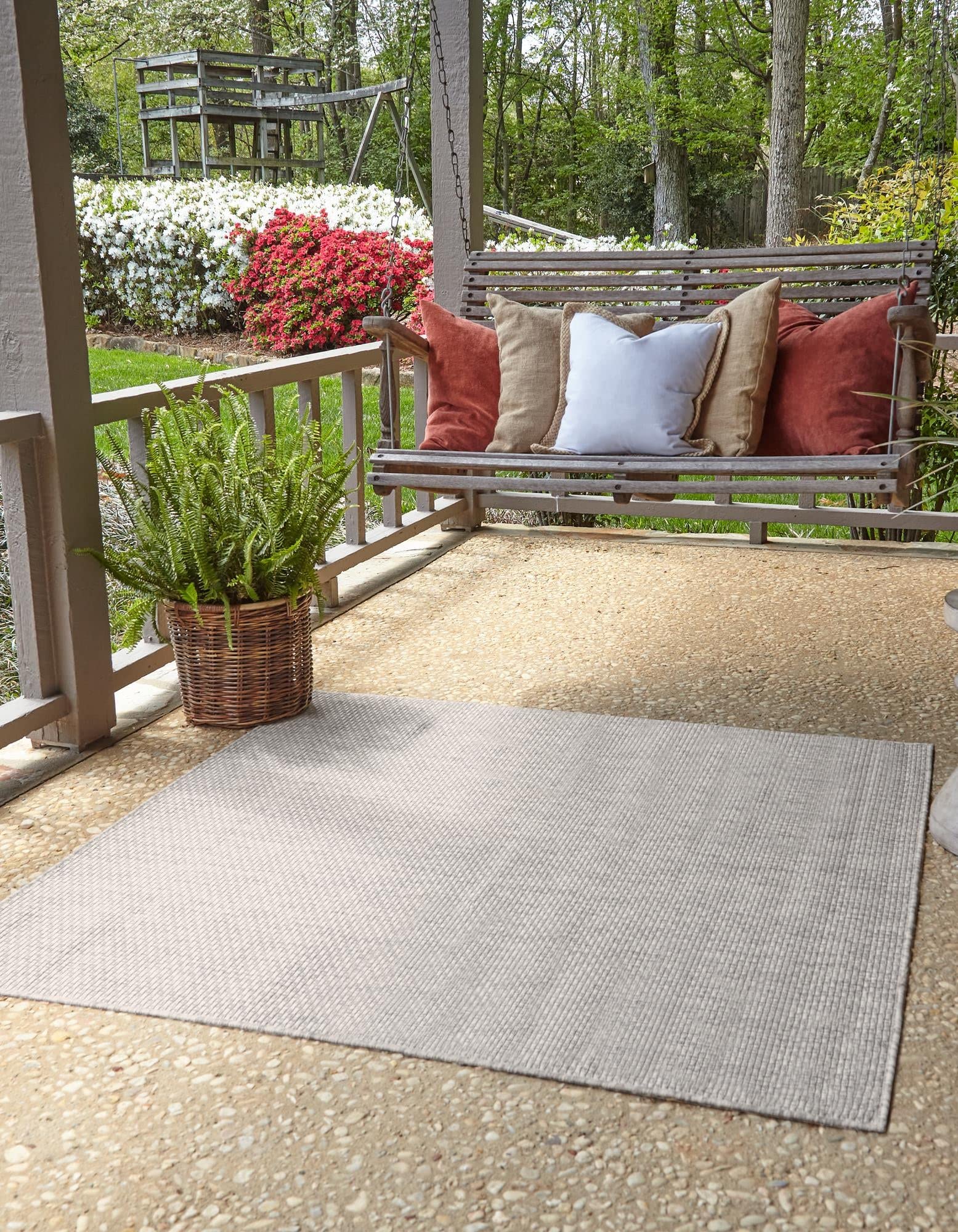 Outdoor Solid Collection 8x8 Ft Square Light Gray Flatweave Rug - Durable & Weather-Resistant for Patio, Deck, Poolside & Backyard | Perfect for Living Rooms, Kitchens & Entryways