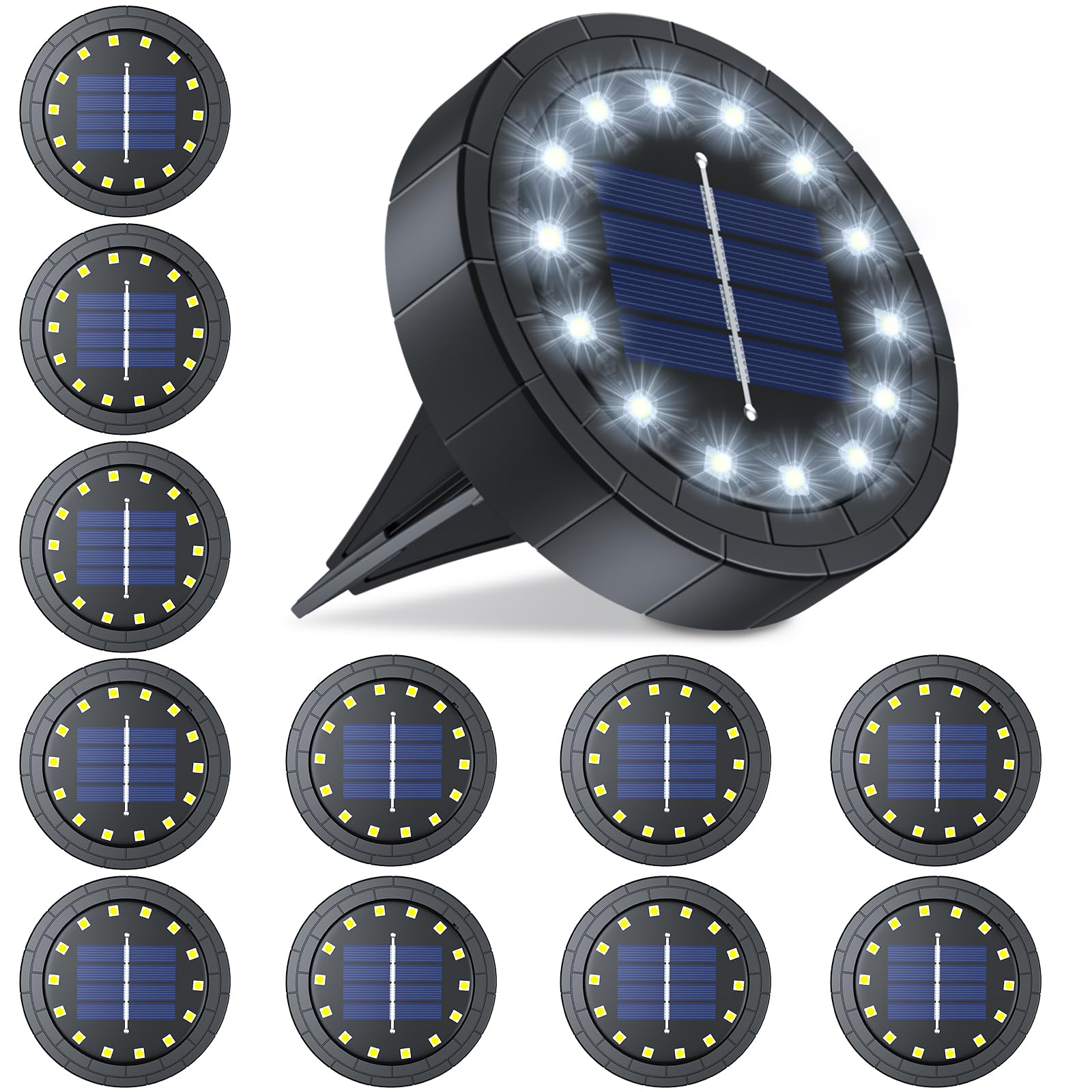 12 Pack Solar Pathway Lights Outdoor Waterproof IP65 - Solar Garden Landscape Lighting for Pathway, Patio, Lawn, Deck, Driveway, Walkway | Cool White LED | Perfect for Garden Decor, Yard Illumination & Nighttime Safety