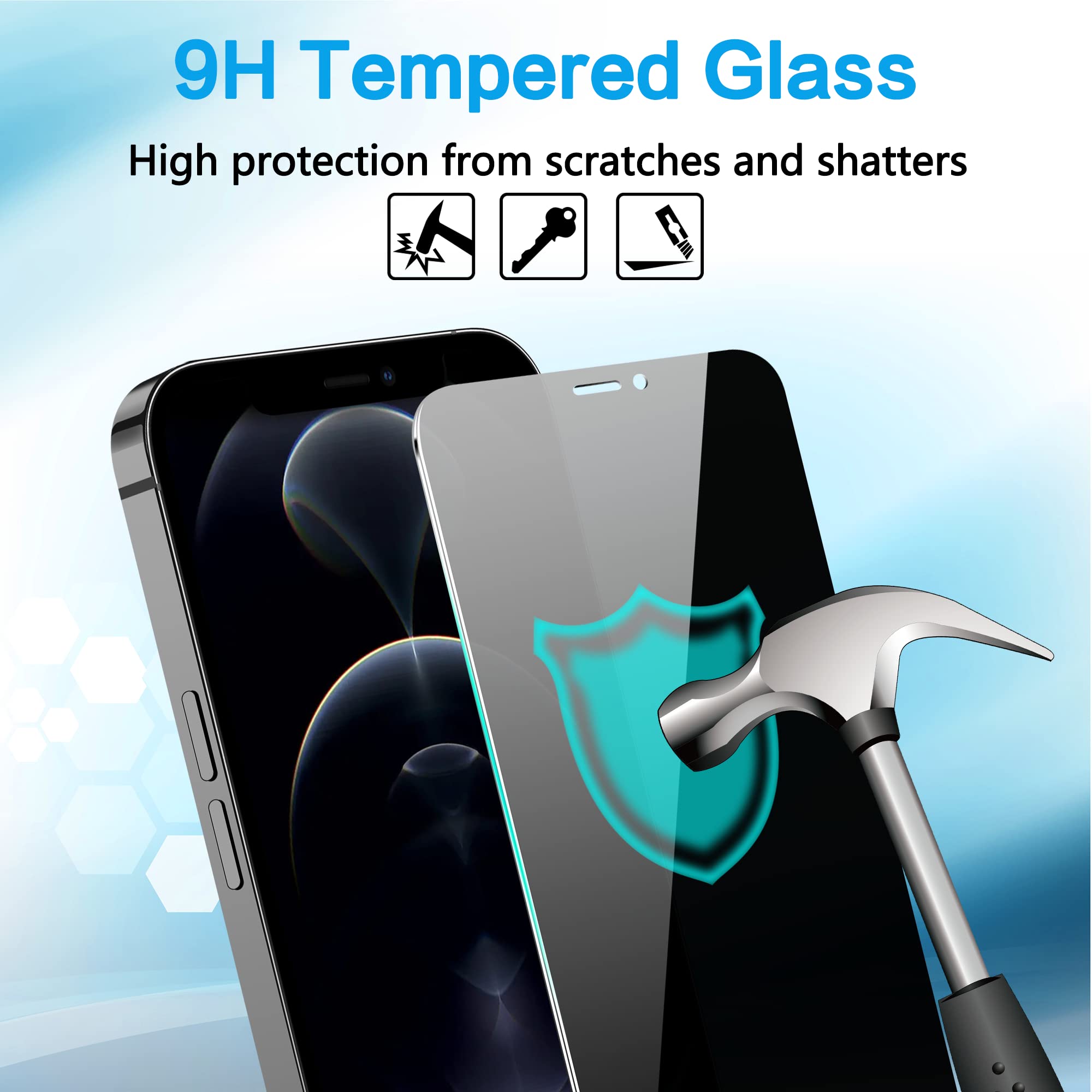 2 Pack Privacy Screen Protector for iPhone 12 Pro Max - Anti-Spy Tempered Glass, Shatterproof, Full Edge Coverage, Bubble Free, Touch Sensitive - Perfect for Office, Travel & Public Use