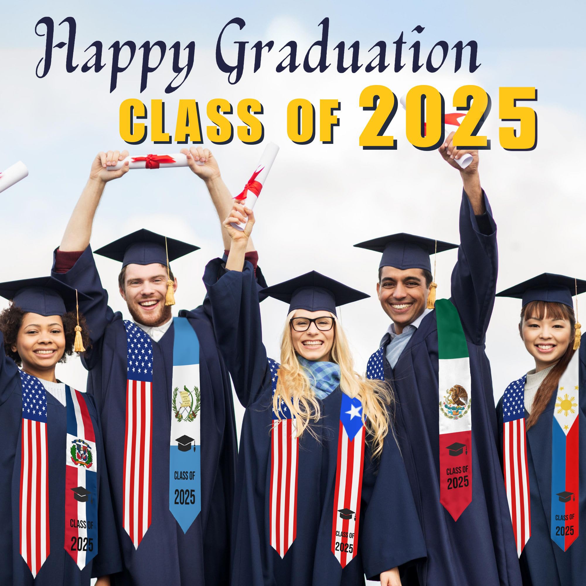 2025 Graduation Stole - 72 Inch Flag Sash for Graduation Ceremony | Perfect for High School & College Graduates, Commencement Day & Class of 2025 Celebrations