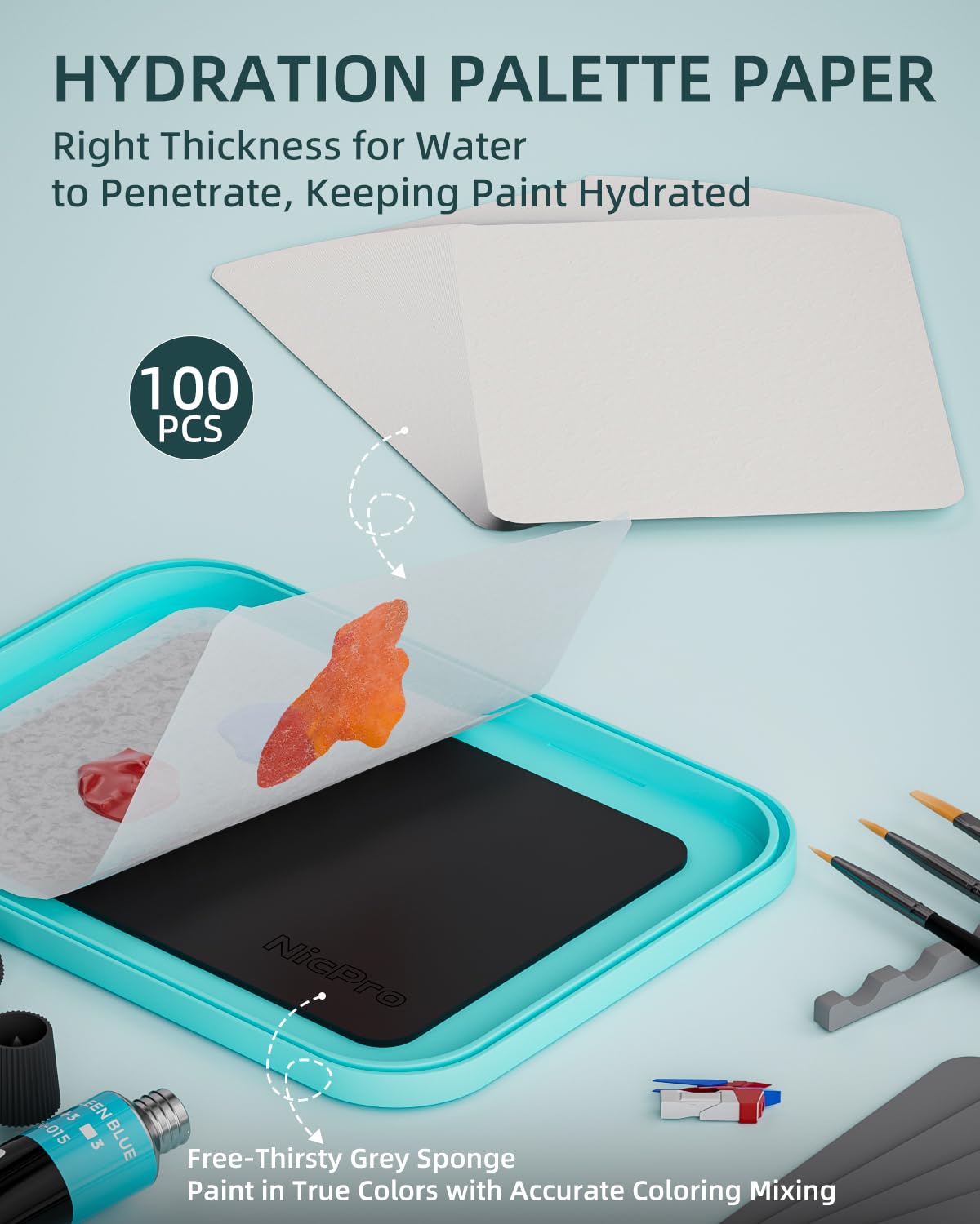 Nicpro Stay Wet Palette for Acrylic Miniature Painting - 100PCS Palette Paper, 4 Sponges & Brush Holder - Paint Mixing Tray for Warhammer 40K Models - Perfect for Miniature Artists & Hobby Painters