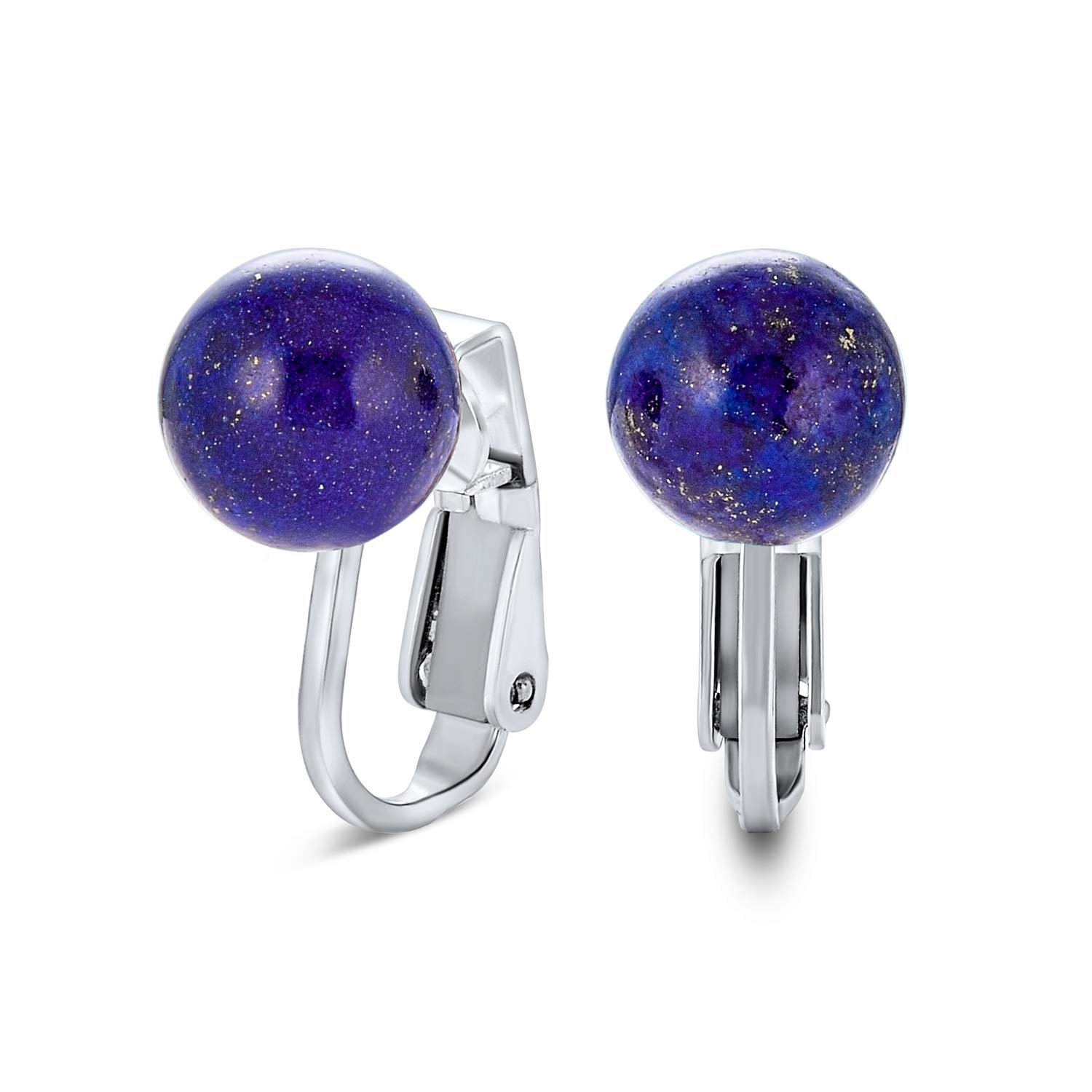 Non-Piercing Clip-On Earrings for Women - .925 Sterling Silver Round Bead Studs with Birthstone Colors (8mm) | Perfect for Sensitive Ears, Gifts & Special Occasions