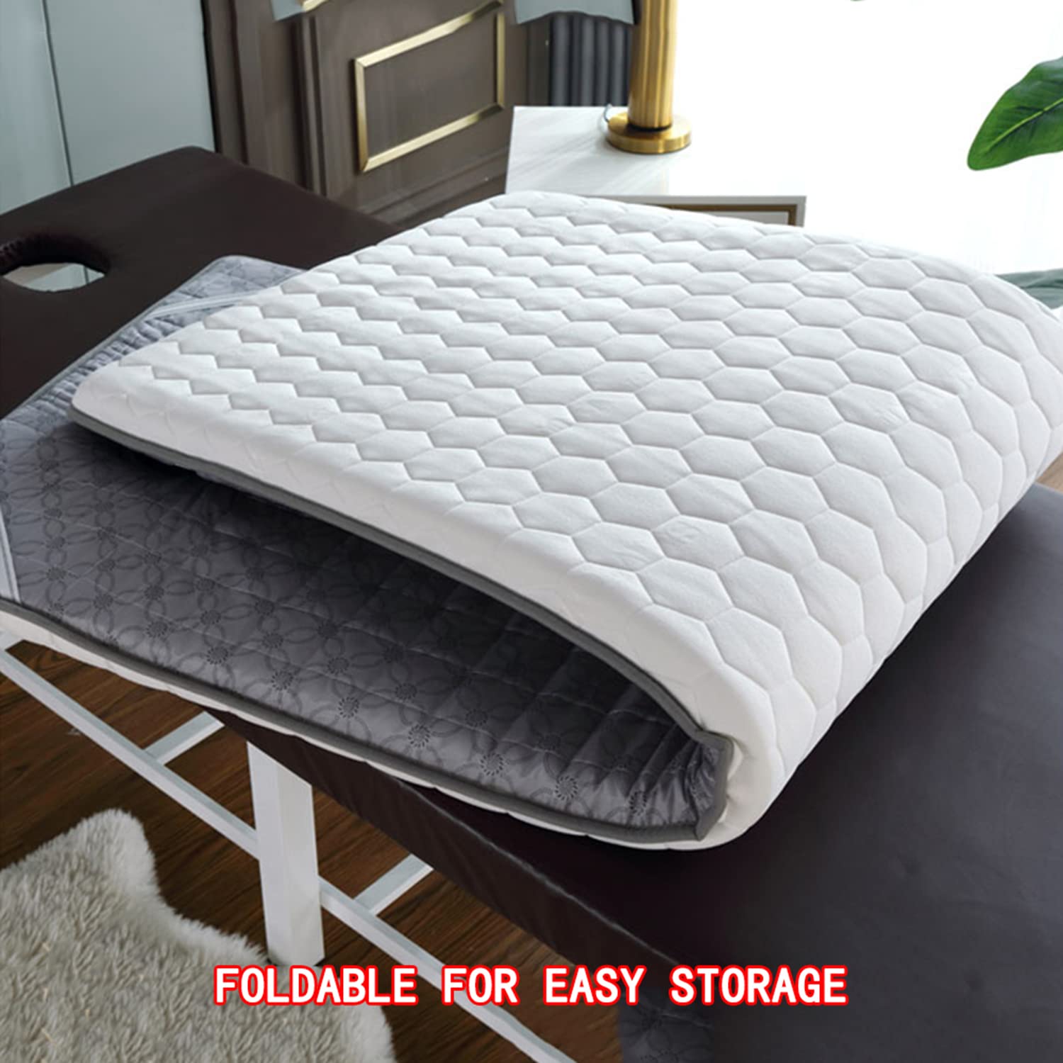 Premium Memory Foam Massage Bed Topper - 60x180cm Thickened Spa Table Mattress Pad with Elastic Bands & Breathable Face Hole - Gray Salon Bed Cushion for Tattoo, Beauty & Massage Therapy - Perfect for Professional Salons, Spas and Home Relaxation