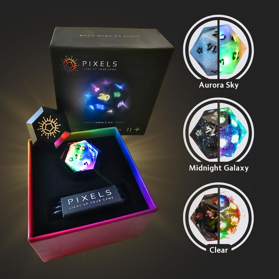 RGB Polyhedral Electronic Dice - D20 (Midnight Galaxy) with App-Controlled Light Effects & Sound, Wireless Charging, Bluetooth VTT Connectivity - Perfect for DND, RPG Games and Tabletop Adventures