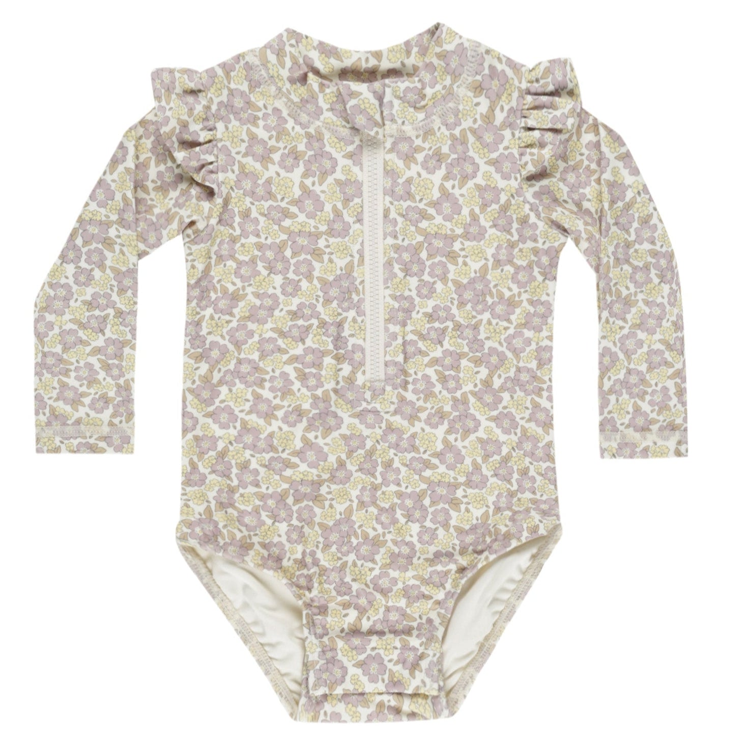 Byron Rashguard One Piece - Purple Floral Print Long Sleeve Swimwear for Women | UV Protection & Quick Dry | Perfect for Surfing, Swimming & Beach Activities
