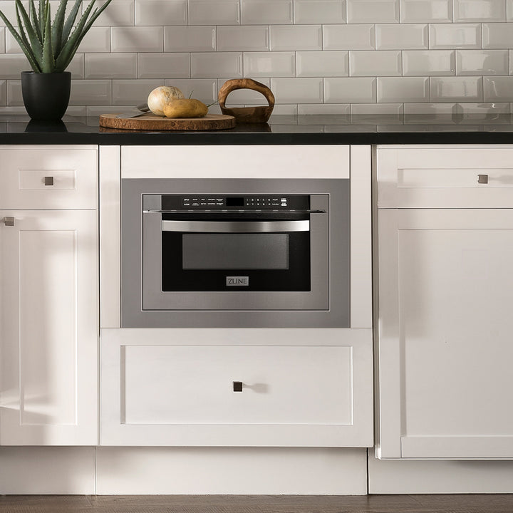 ZLINE 24 Inch 1.2 cu. ft. Stainless Steel Built-In Microwave Drawer with 30 Inch Trim Kit - Perfect for Modern Kitchens, Luxury Homes & Space-Saving Designs
