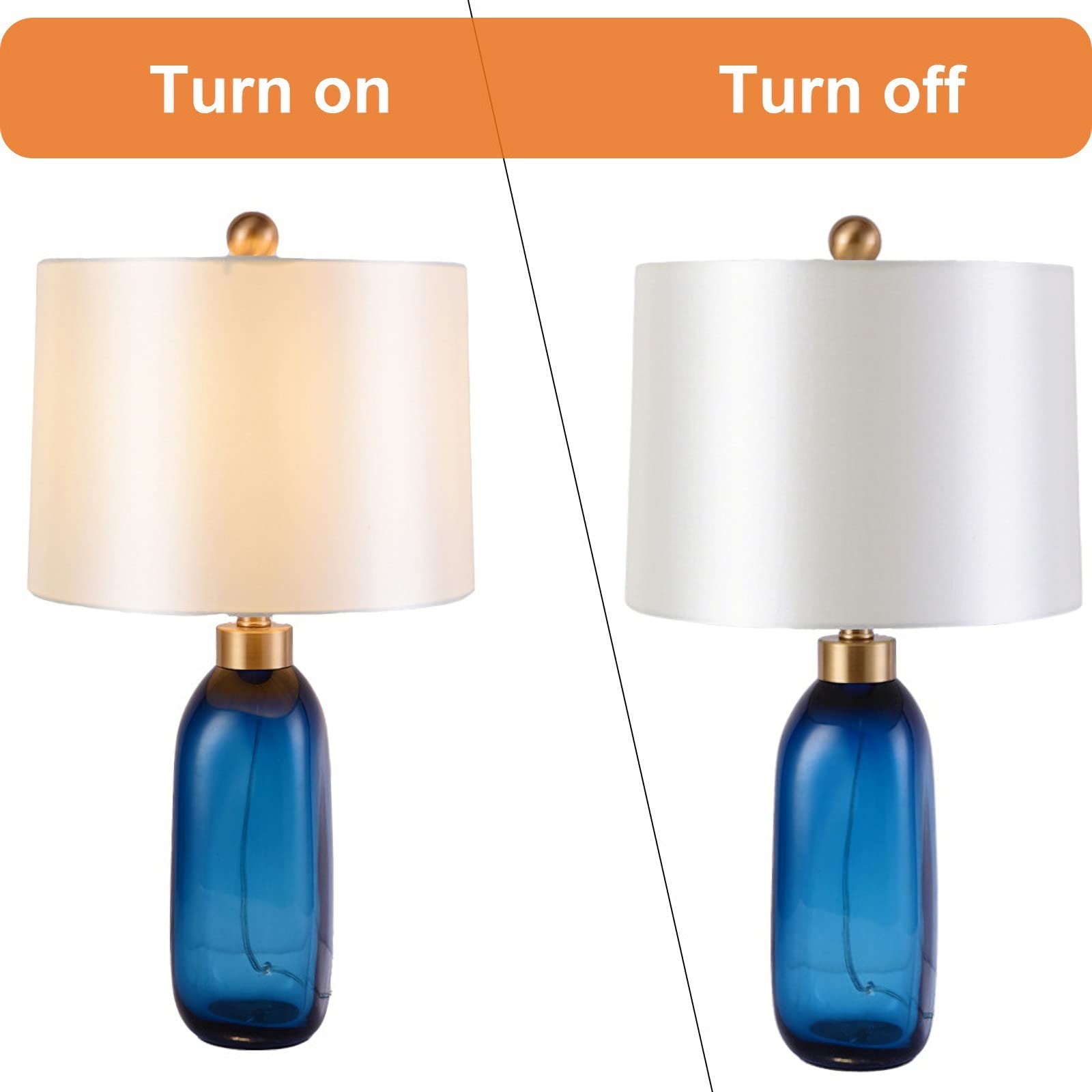 Nordic Blue Glass Desk Lamp - Modern Oval Deskside Lamp with White Fabric Shade, Nightstand Lighting for Living Room, Bedroom, Home Office & Entryway | Perfect for Reading, Working & Ambient Lighting