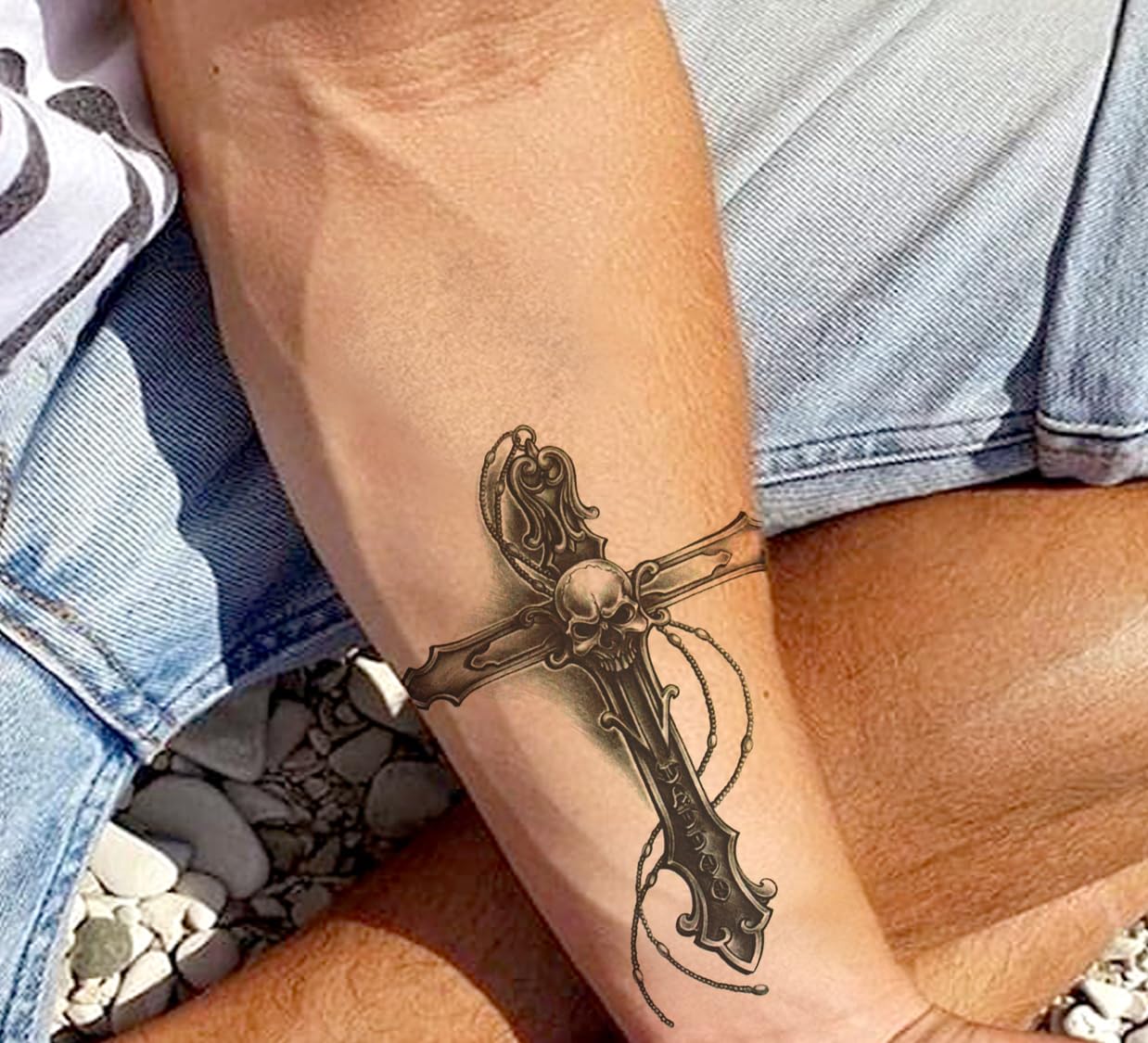 Waterproof Temporary Tattoo Stickers for Men & Women - 3D Realistic Flowers, Butterflies, Stars, Angels, Wolves & Armband Designs (21x15cm) | Perfect for Parties, Festivals, Cosplay & Body Art | HB-838