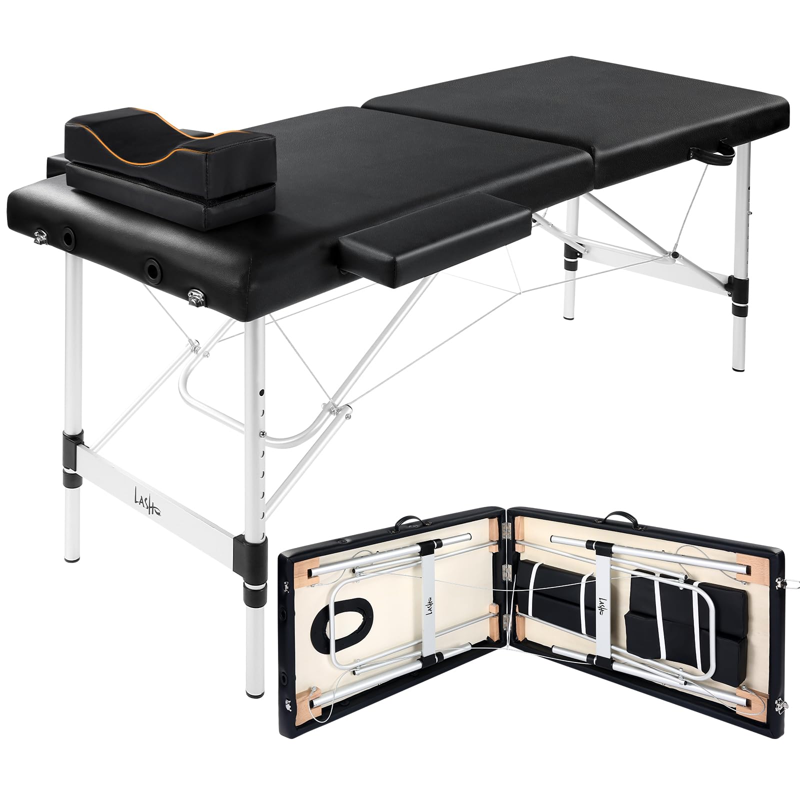Portable Adjustable Lash Extension Bed - Professional Esthetician Salon Table with Waterproof Aluminum Frame & Eyelash Pillow - Perfect for Eyelash Extensions, Spa Treatments & Beauty Services (Black)