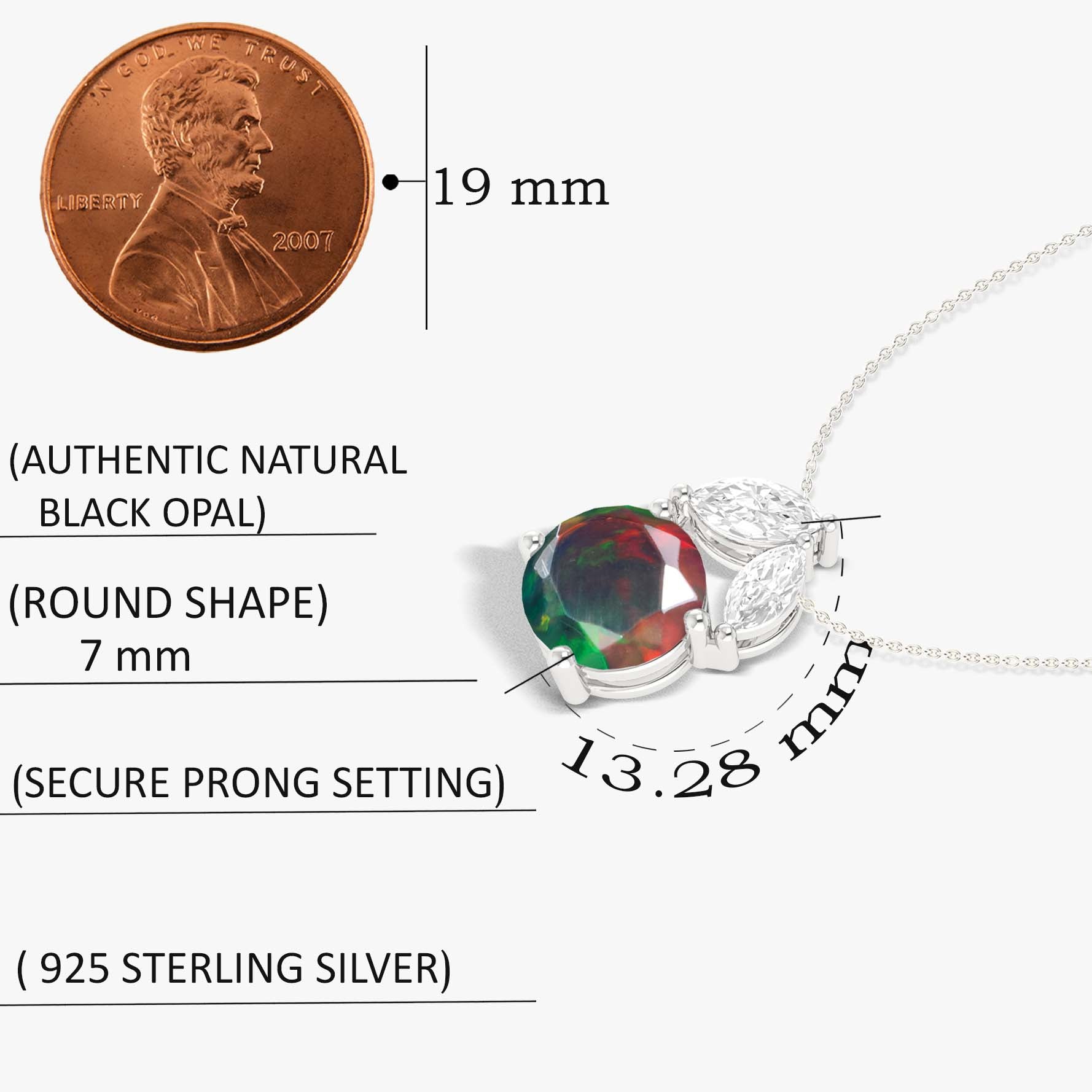 Natural Black Opal Round Stone Pendant Necklace - Minimalist Chain Jewelry for Women, Gift for Her, Birthday, Anniversary, Wedding, Party & Everyday Wear