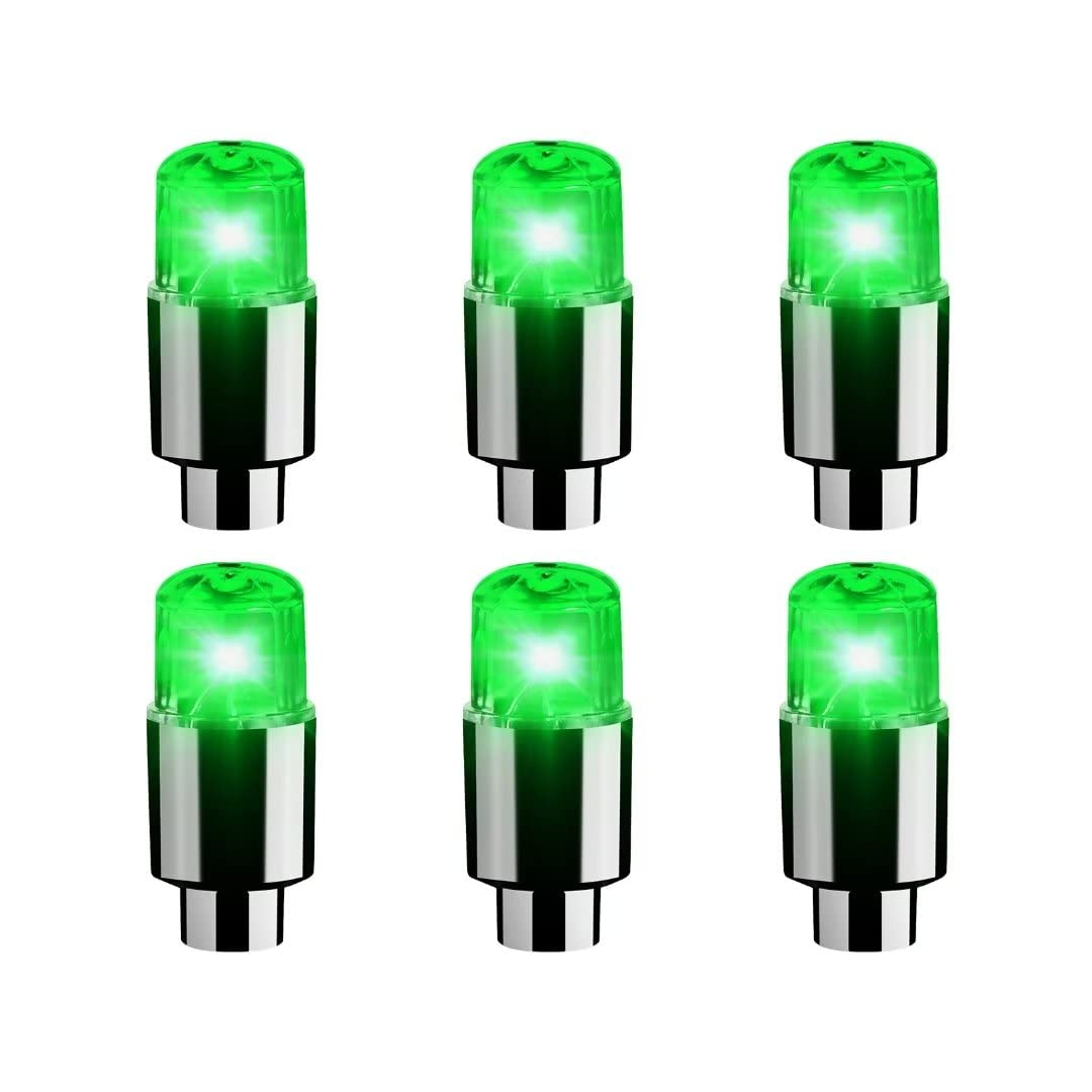 6 Pack LED Tire Valve Stem Caps - Neon Wheel Lights for Motorcycle, Bicycle, Car - Waterproof, Durable, Green Glow - Perfect for Night Riding, Car Shows & Custom Vehicle Accessories
