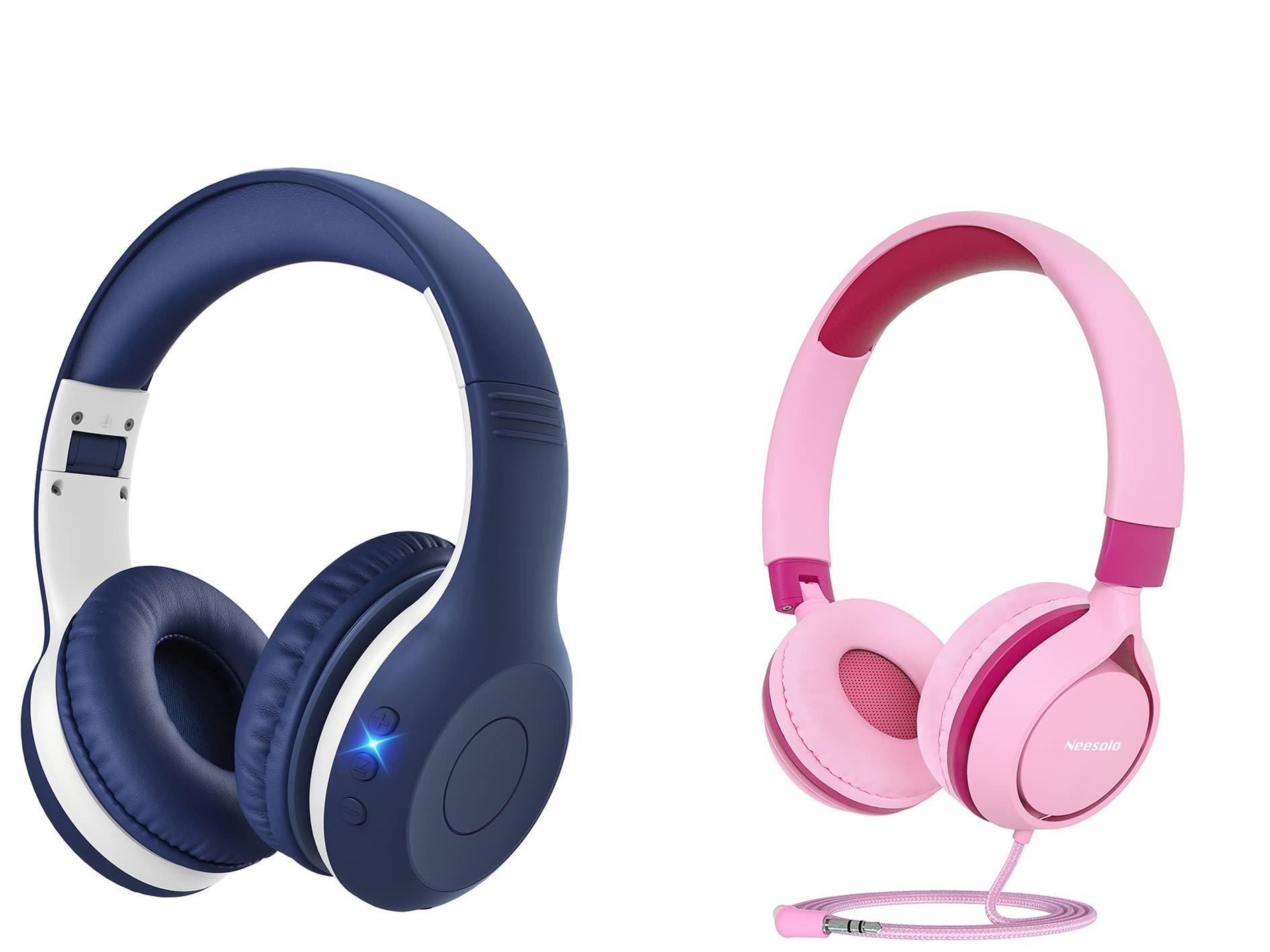 Neesolo Wired & Wireless Kids Headphones Bundle - Volume Limited Safe Headphones for School, Travel & PC Use - Perfect for Online Learning, Airplane Trips & Home Study