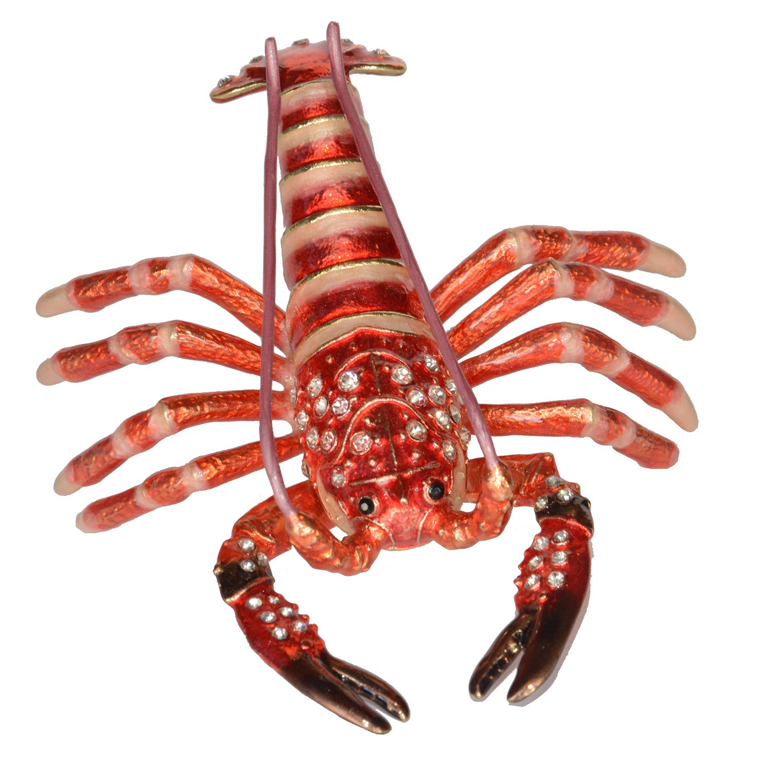 Hand Painted Lobster Trinket Box - Decorative Jewelry Storage Box with Hinged Lid, Ring & Earring Holder - Animal Figurine Collectible Gift for Beach House Decor, Nautical Theme Room, Coastal Home Accessories