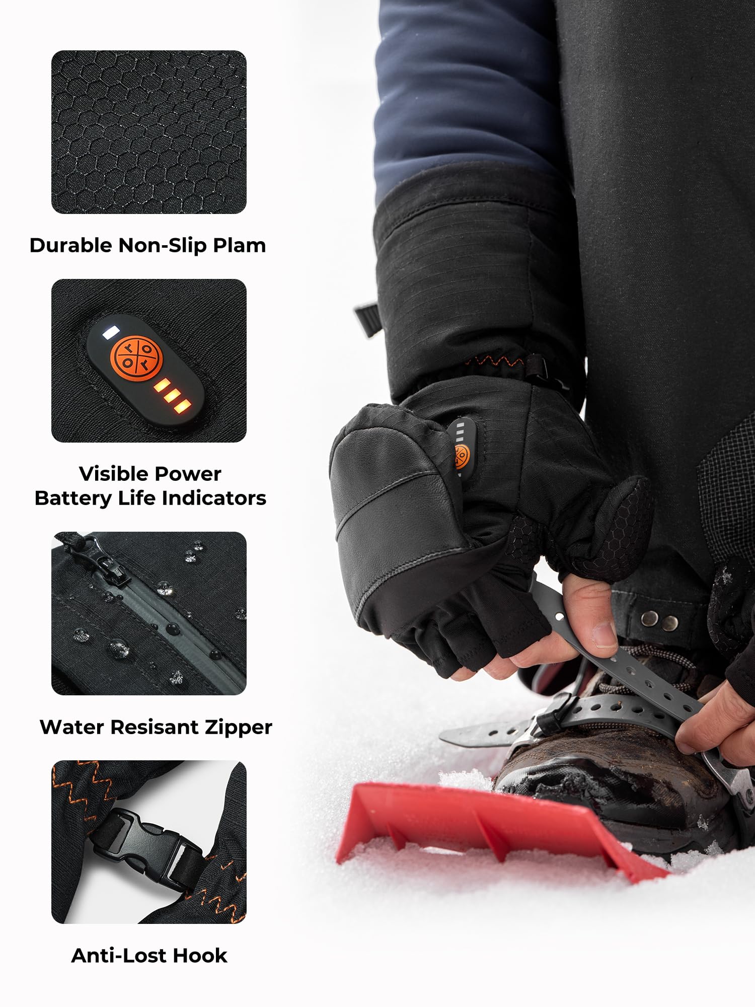 ORORO Heated Convertible Mittens with PrimaLoft Insulation - Fingerless Flip Top Winter Gloves for Men & Women (Charger Not Included) - Perfect for Skiing, Snowboarding & Cold Weather Outdoor Activities