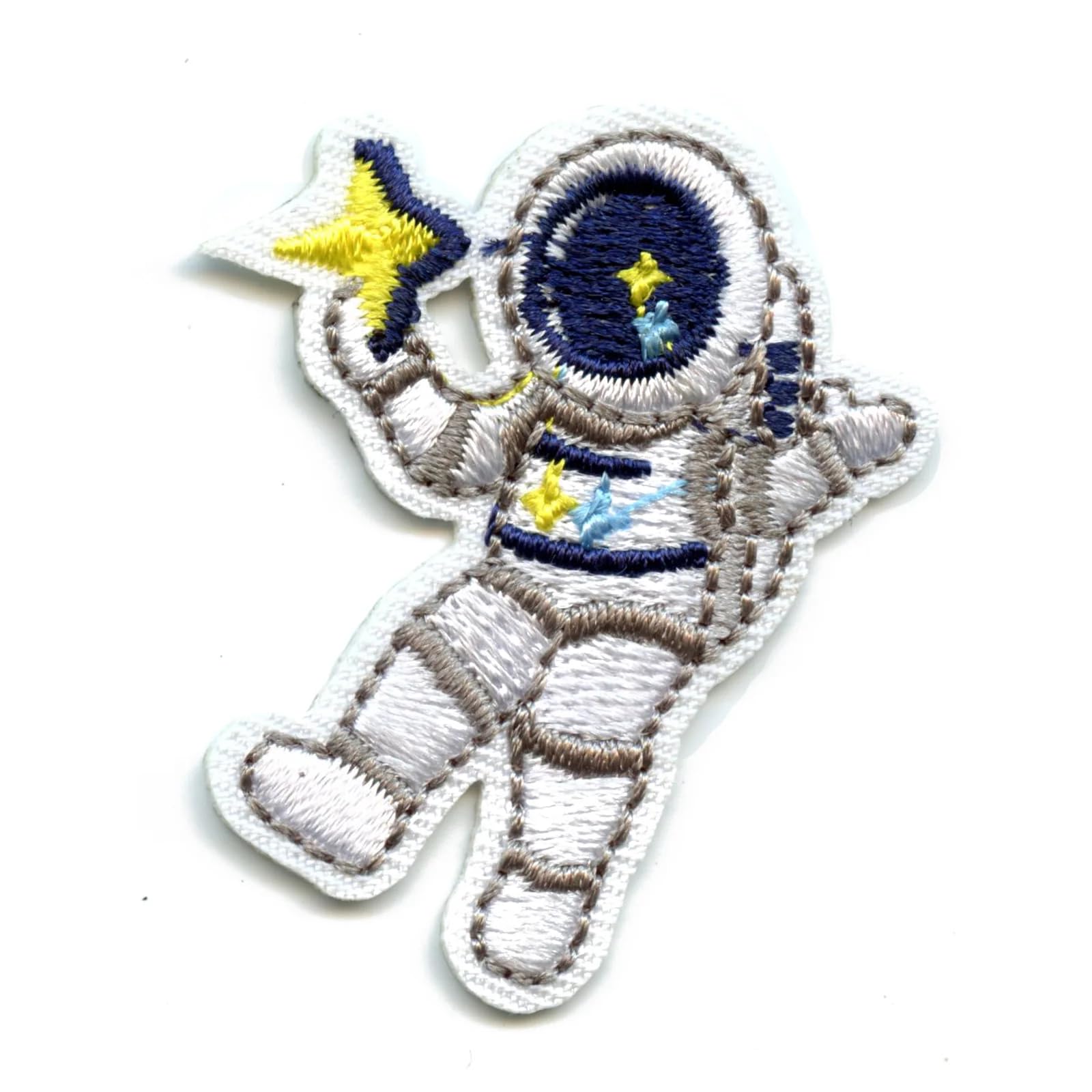 Grey Astronaut Holding Star Iron-On Embroidered Patch for Jackets, Hats & Backpacks - Space-Themed DIY Sewing Accessories for Kids & Adults