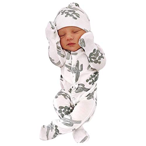 Baby Jumpsuit Outfits Set for Boys & Girls - Floral Romper Sleepwear with Matching Hat | Newborn Infant Sleepwear & Playwear