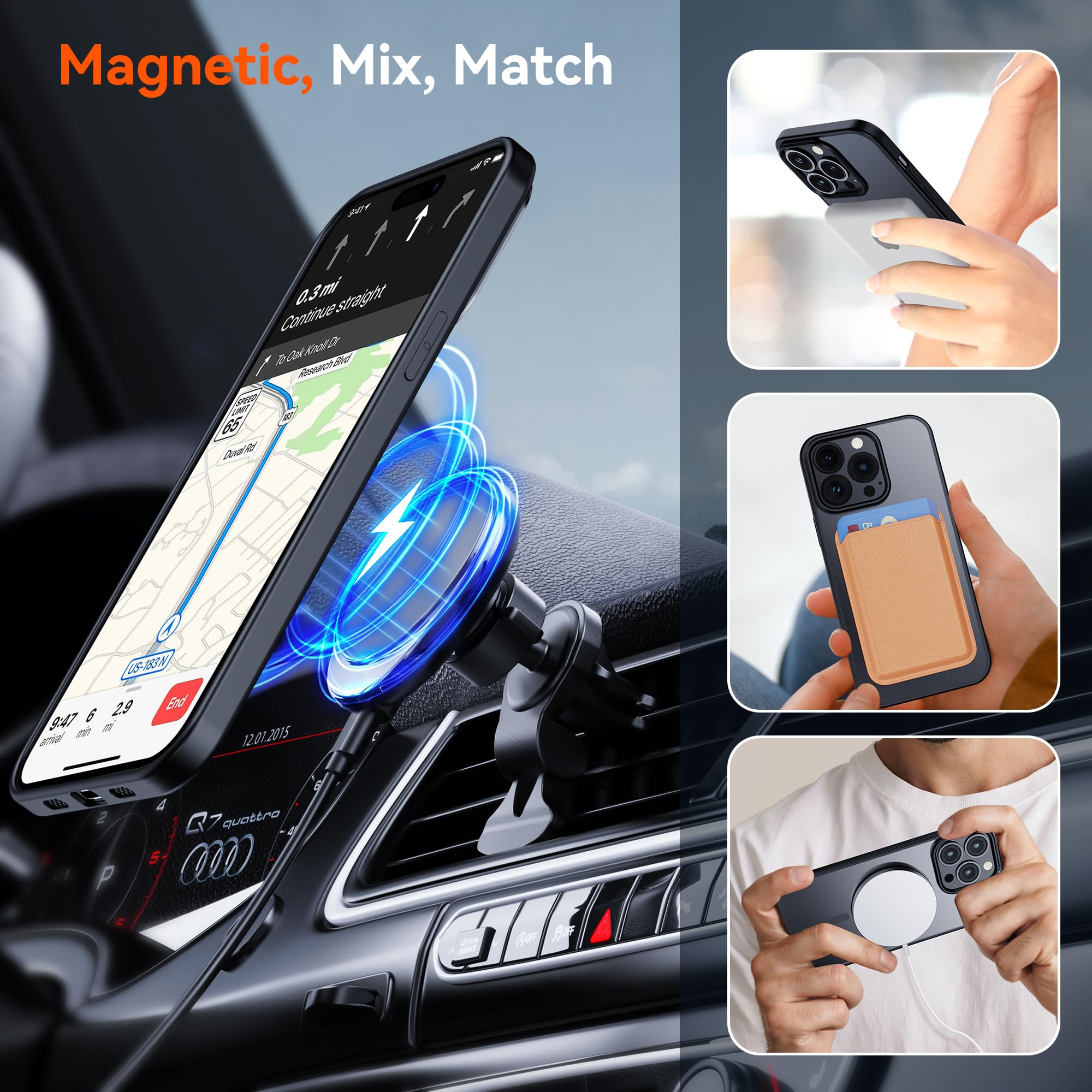 Dataroad Ultra Thin Magnetic Case for iPhone 15 Pro Max 6.7 Inch | Magsafe Compatible | Slim Hard PC Transparent Back Cover | Lightweight Protective Shell (Black) | Perfect for Everyday Use & Wireless Charging