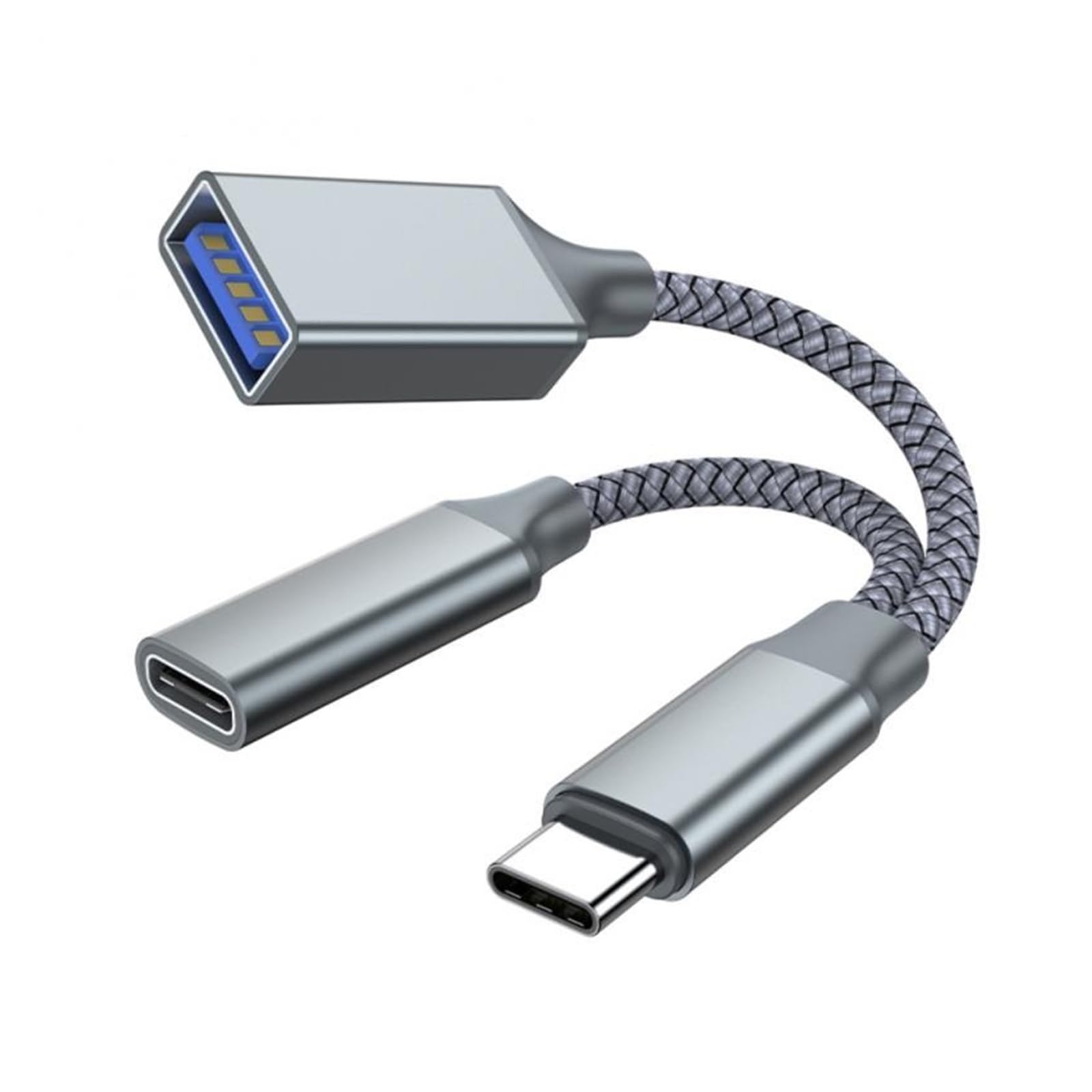 UNbit USB C OTG Adapter 2-in-1 - Dual Type C to USB Converter with PD Charging Port (Gray) - Perfect for MacBook, iPad Pro & Android Phones Travel Charging