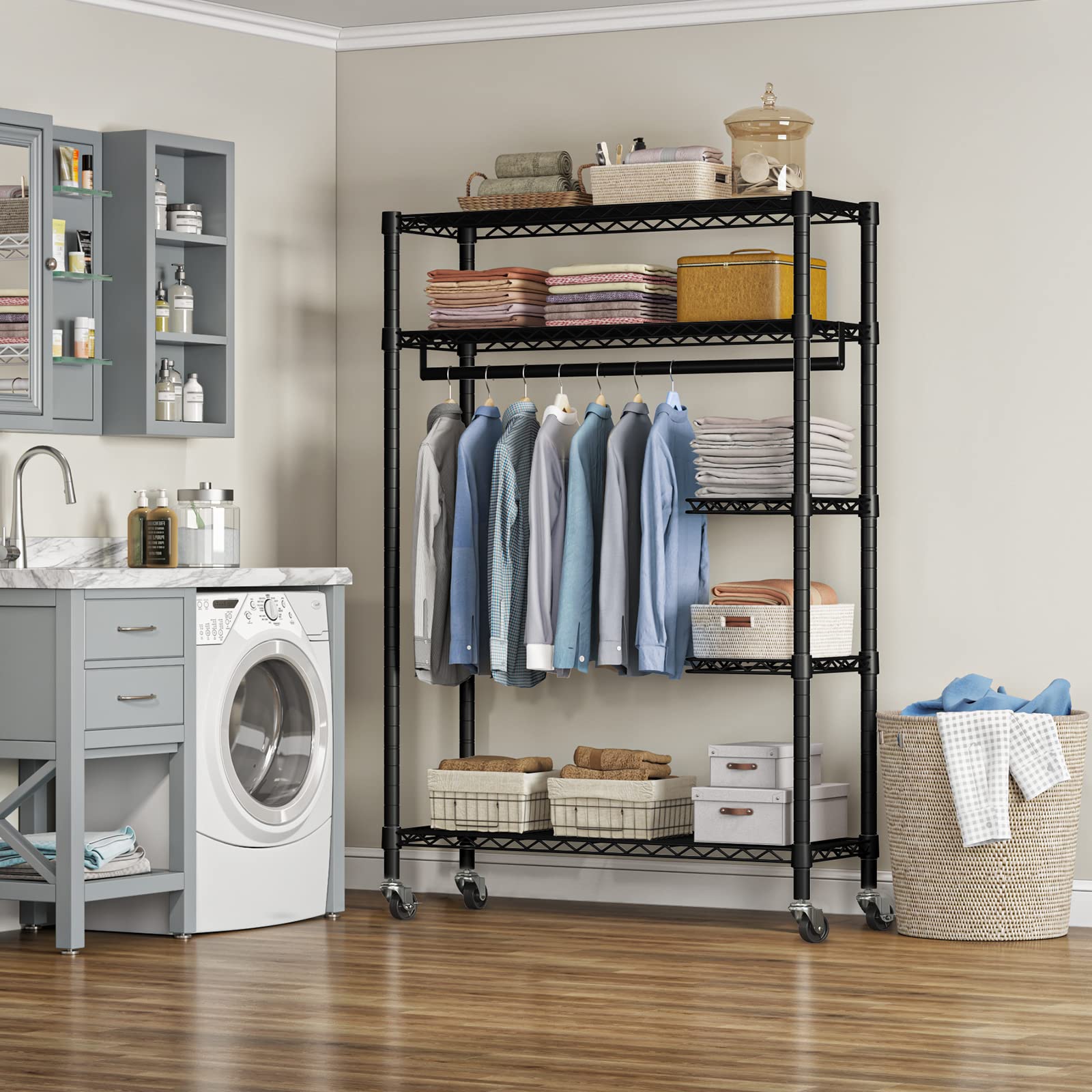 VIPEK V11S Heavy Duty Rolling Garment Rack with Wheels - 452lbs Capacity Freestanding Metal Clothes Rack for Hanging Clothes, Portable Wardrobe Storage Solution for Bedroom, Closet, Laundry Room or Retail Store - Black