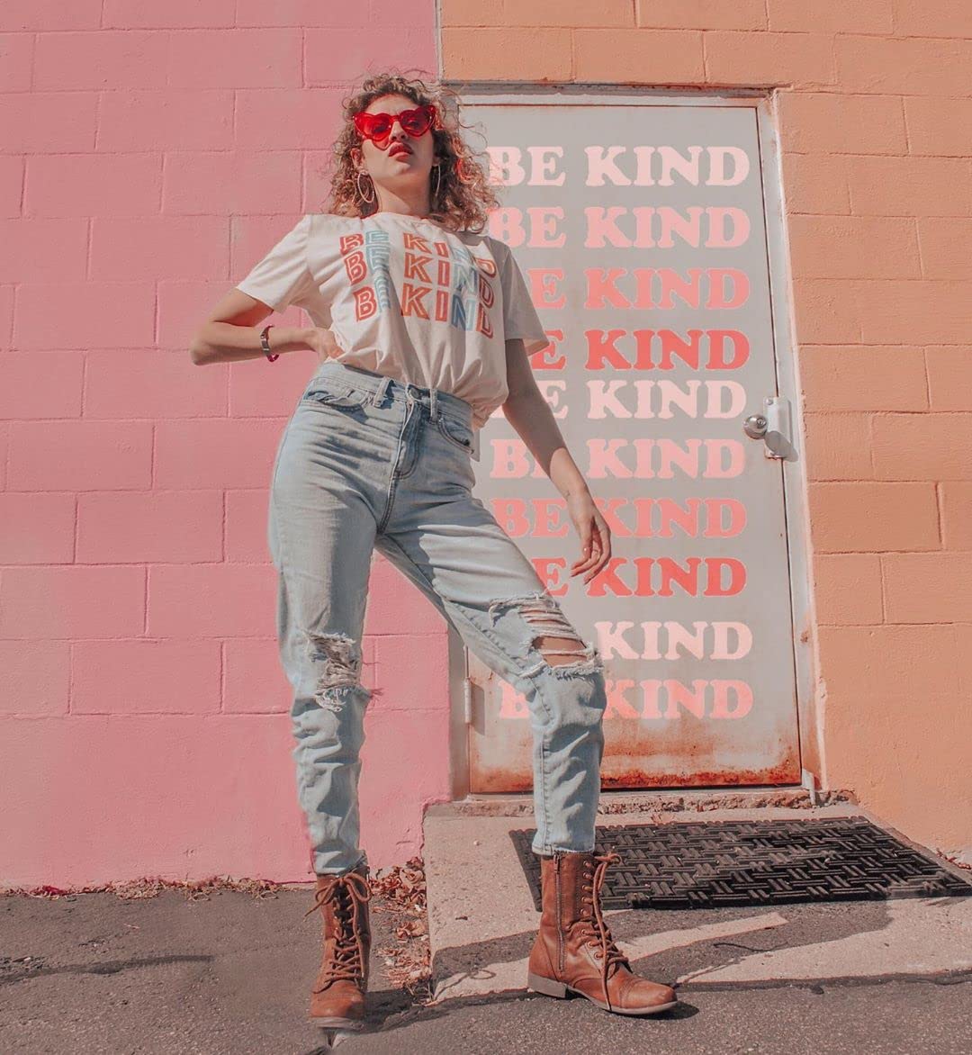 Blooming Jelly Women's 'Be Kind' Graphic T-Shirt - Short Sleeve Loose Fit Casual Tee for Summer | Cute Funny Teacher Outfit & Everyday Wear