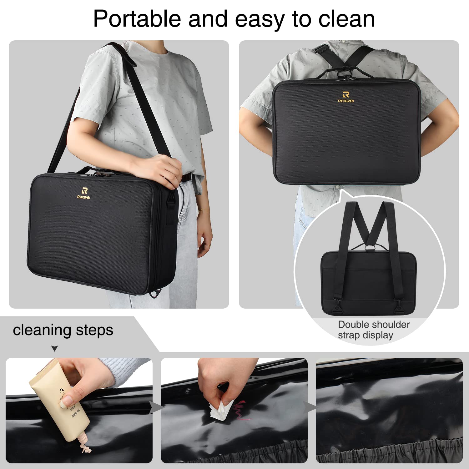 MONSTINA 16.5'' Large Capacity 3-Layer Makeup Train Case - Professional Cosmetic Organizer & Brush Holder for Makeup Artists, Barbers & Travel | Perfect for Hair Tools (Curler, Straightener), Brushes & Cosmetics Storage | Ideal for Salon, Home Use & On-the-Go Beauty Professionals