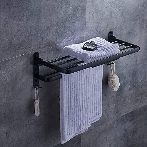 DLPPPA Punch Folding Rays Black Aluminum Towel Rack - Space Saving Bathroom Accessory for Small Spaces, Modern Home & Apartment Use