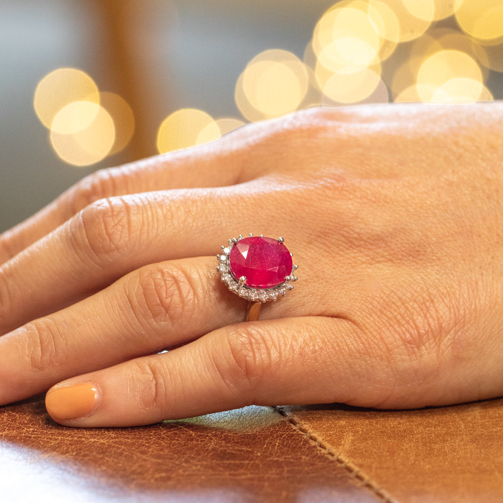 9ct Yellow Gold 8ct Natural Enhanced Ruby & 1/2 Carat Diamond Ring for Women - Elegant Wedding, Engagement & Anniversary Jewelry Gift