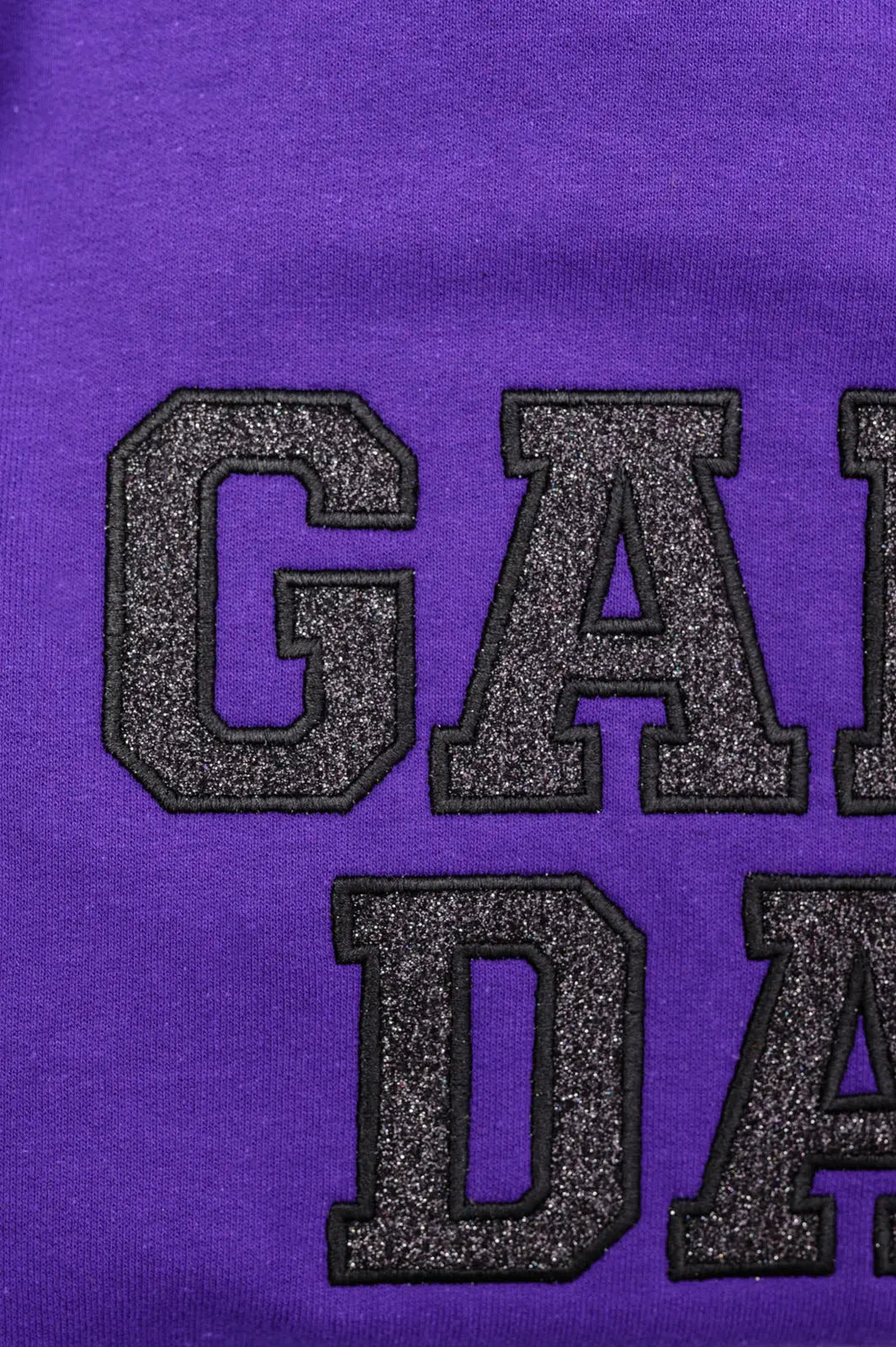 PREORDER: Embroidered Glitter Game Day Sweatshirt - Purple & Black | Women's Sports Fan Apparel for Football, Basketball & Tailgate Parties